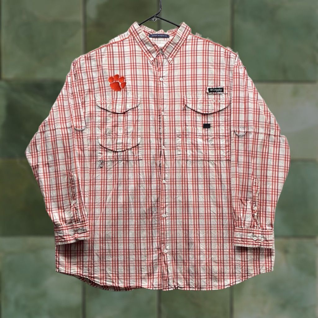 Vintage Columbia PFG Omni-Shade Clemson Tigers Shirt Mens 2XL Orange Plaid Button-Up Size US XXL / EU 58 / 5 - 1 Thumbnail