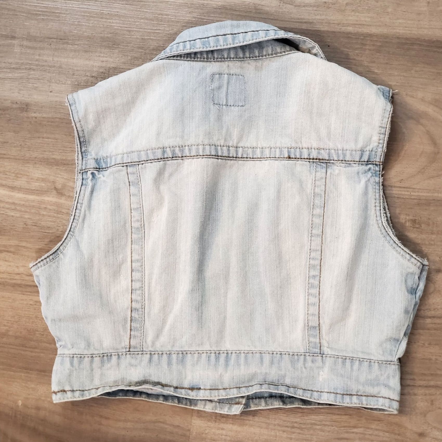 Denime Highway Jeans Womens Large Light Washed Denim Crop Vest Biker Western 70s Vtg Size 36" / US 14 / IT 50 - 2 Thumbnail