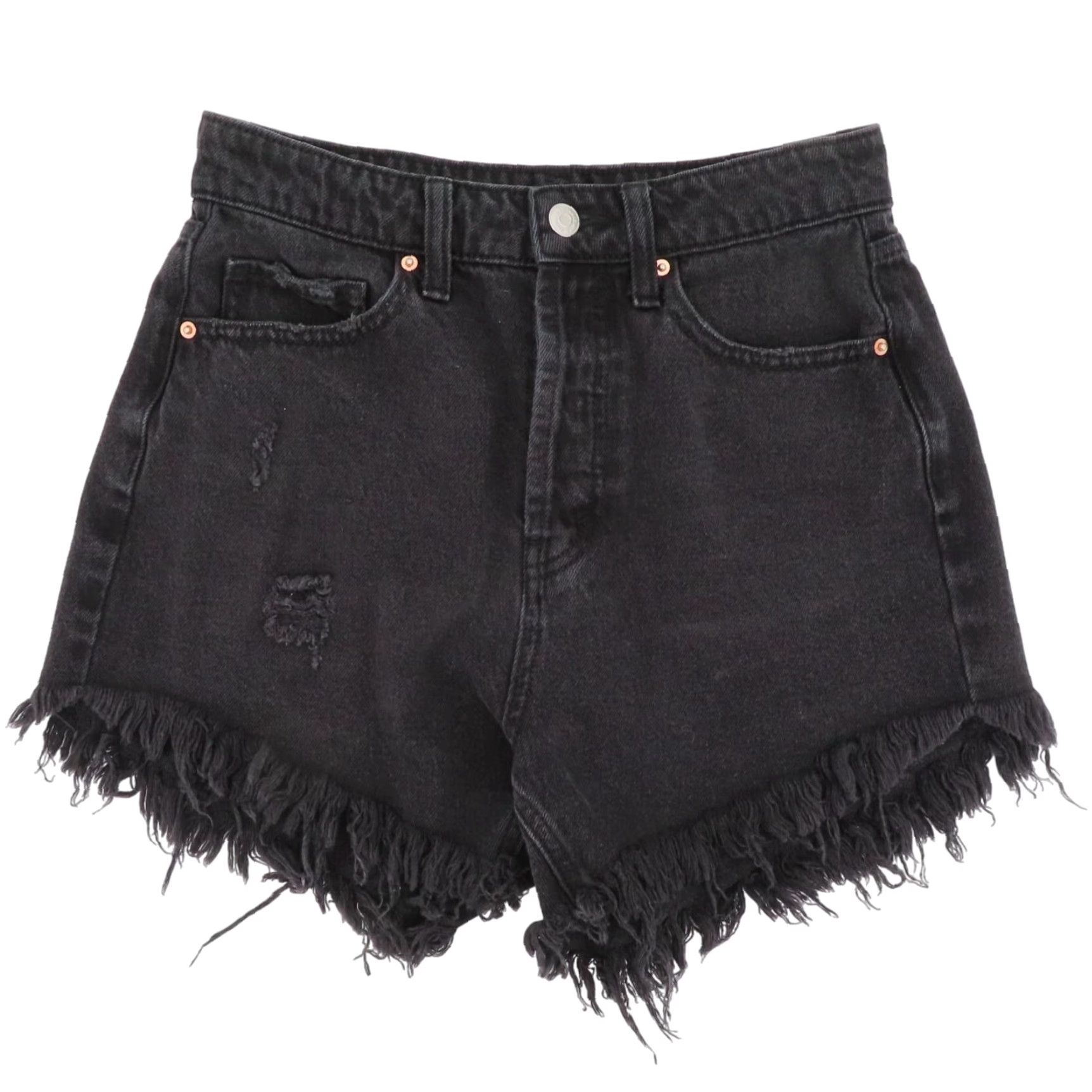 Vintage VINTAGE not applicable; use original: Wild Fable Women 2 Highest Rise Shorts Black Denim Cut-Off Shorts Rise High Button Fly 5-Pocket Size 26" / US 2 / IT 38 - 2 Thumbnail