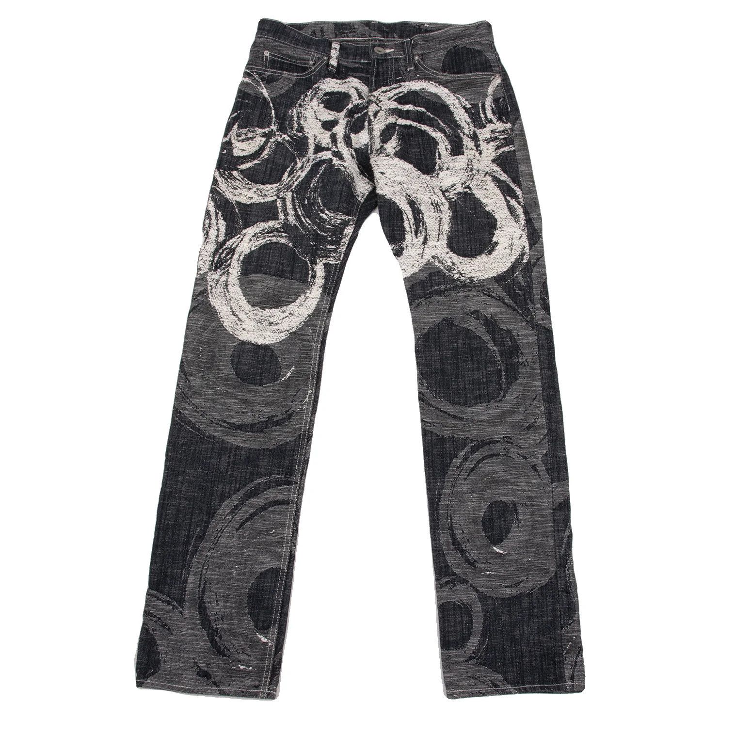 Issey Miyake Cotton Graphic Jacquard Denim Pants in Indigo Off Size US 34 / EU 50 - 1 Thumbnail