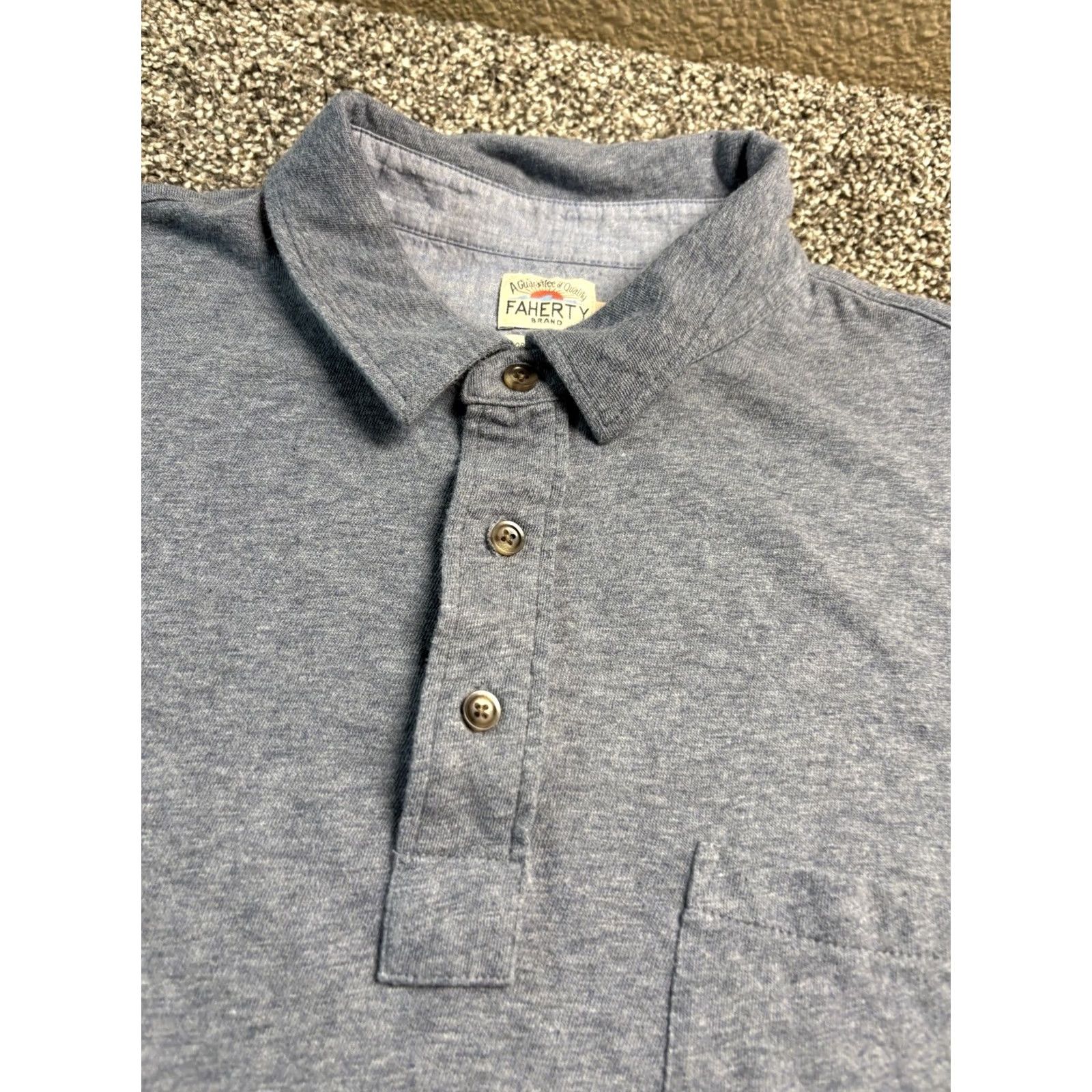 Faherty Faherty Polo Mens XL Blue Heather Shirt Long Sleeve Pocket Soft Organic Cotton Size US XL / EU 56 / 4 - 2 Thumbnail