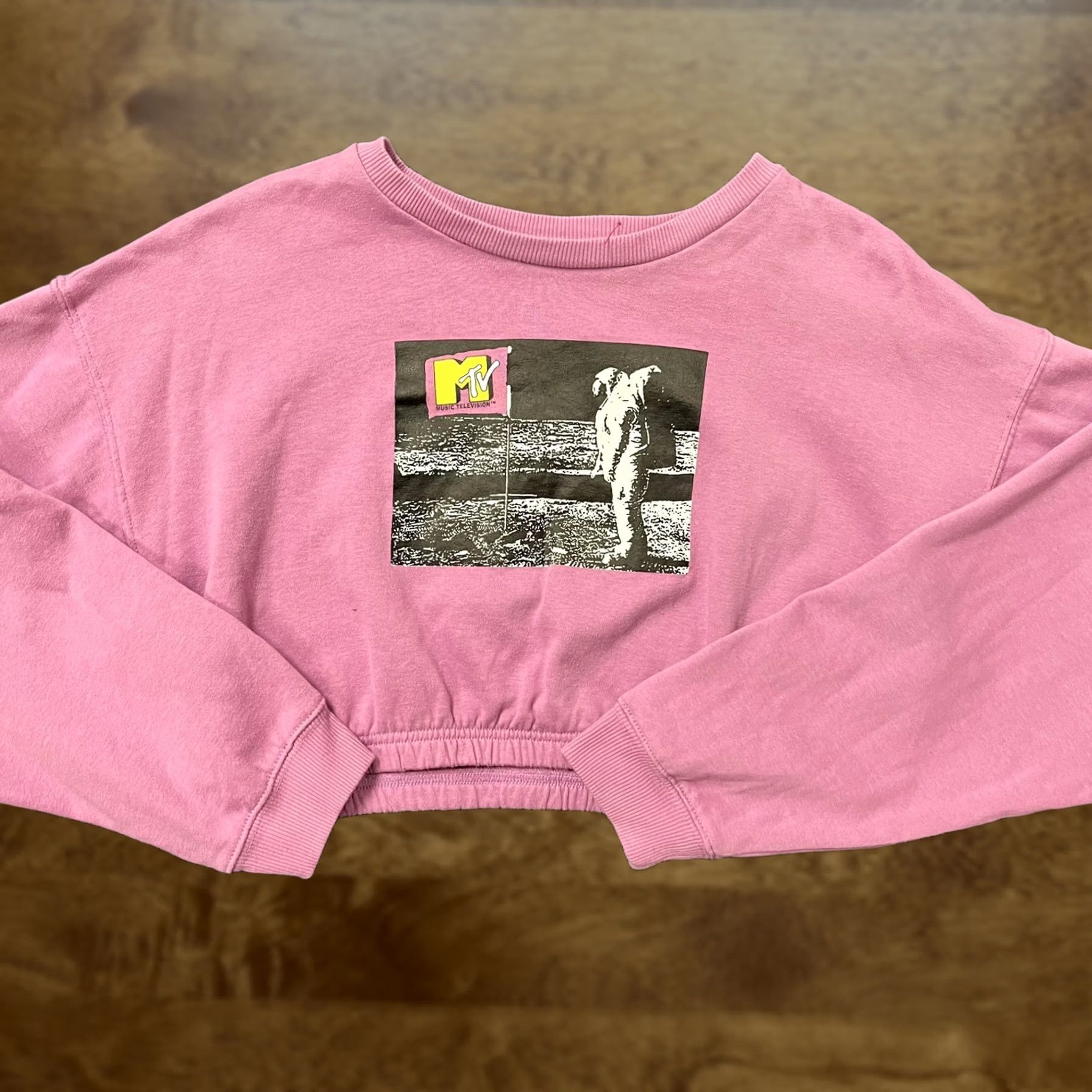 Pinko MTV Sweatshirt Womens L Pink Cropped Pullover Moonman Graphic Logo Top Size L / US 10 / IT 46 - 1 Thumbnail