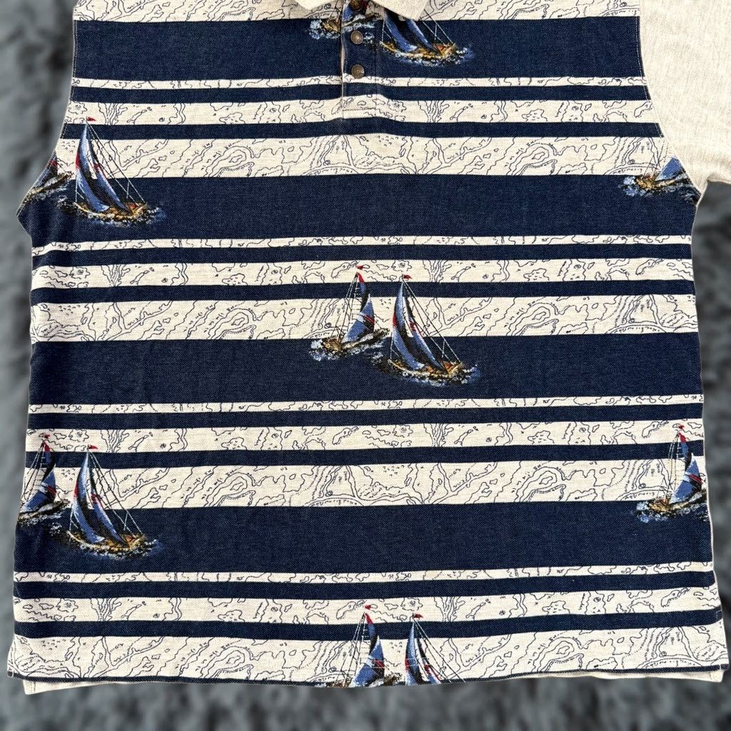 Vintage VTG Regatta Shirt Mens Large Striped Polo Short Sleeve Nautical Preppy Beach Regatta Targeted Cotton Blue Mens Polo Shirt Size US L / EU 52-54 / 3 - 1 Thumbnail