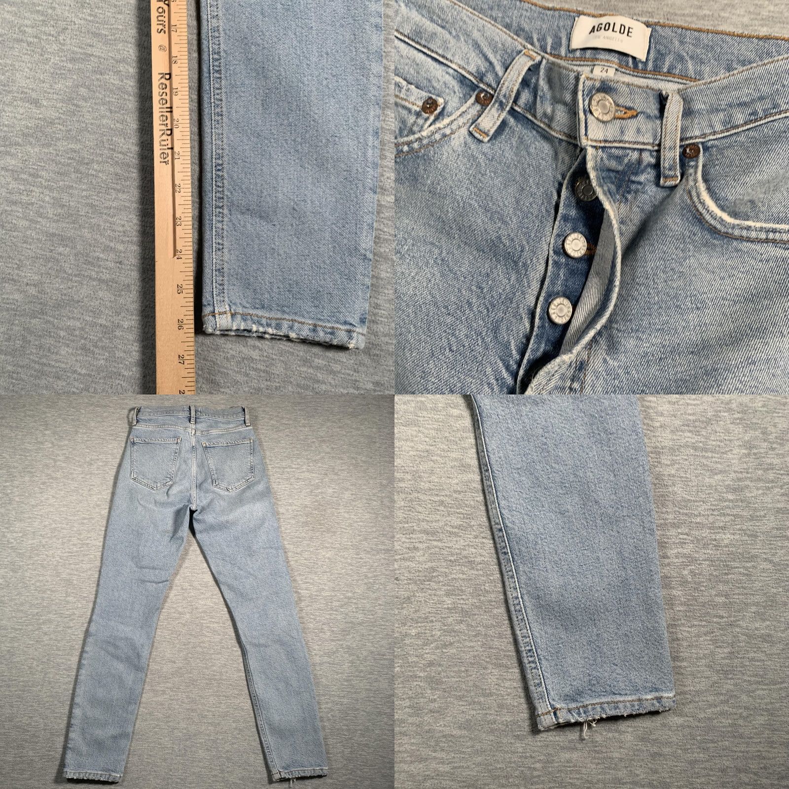 Agolde VINTAGE Agolde Nico Jeans Womens 24 Blue High Rise Stretch Denim Distressed Hem Organic Size 42" / US 20 - 9 Thumbnail