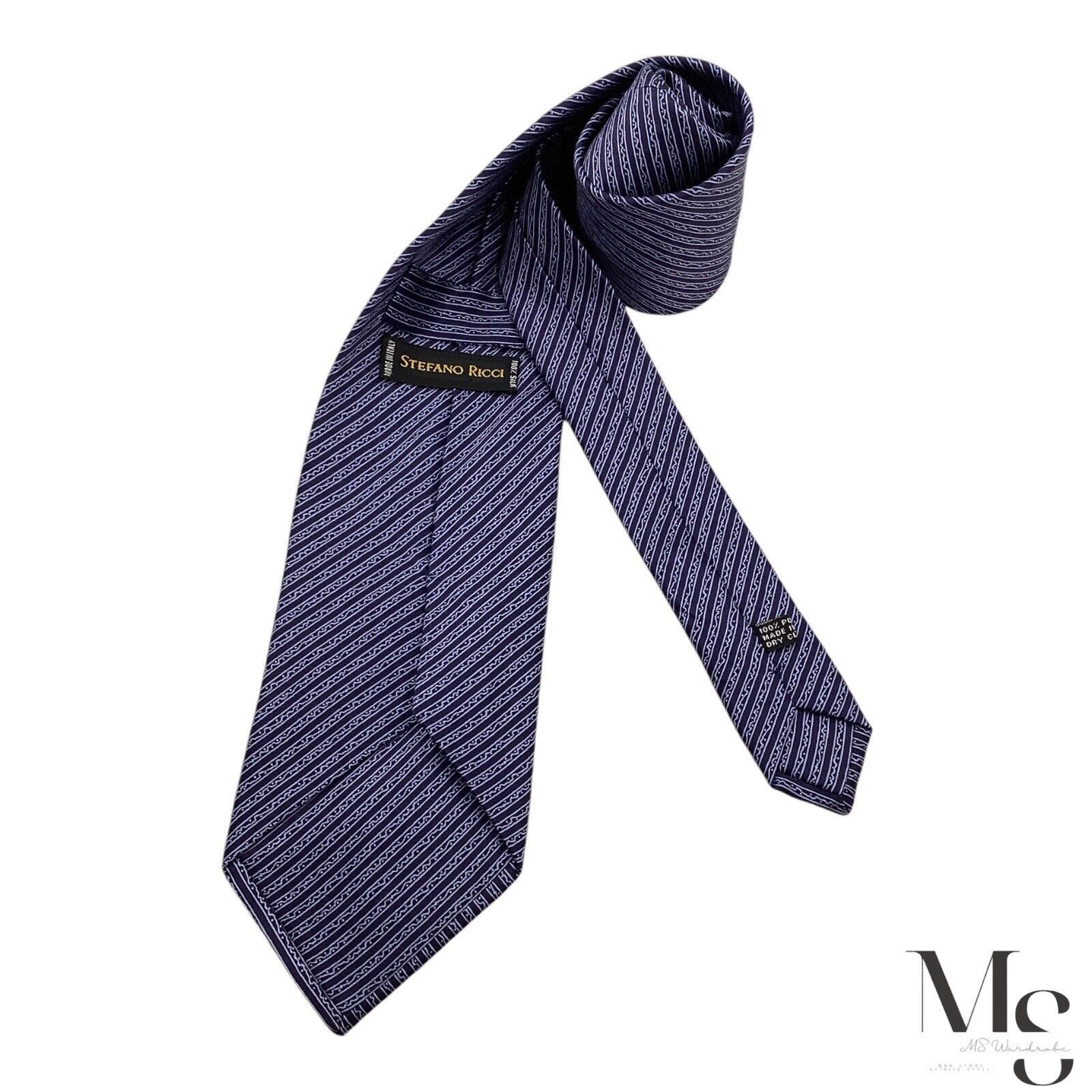 Stefano Ricci STEFANO RICCI XL Blue Striped Luxury Designer Silk Tie Made Size ONE SIZE - 2 Thumbnail