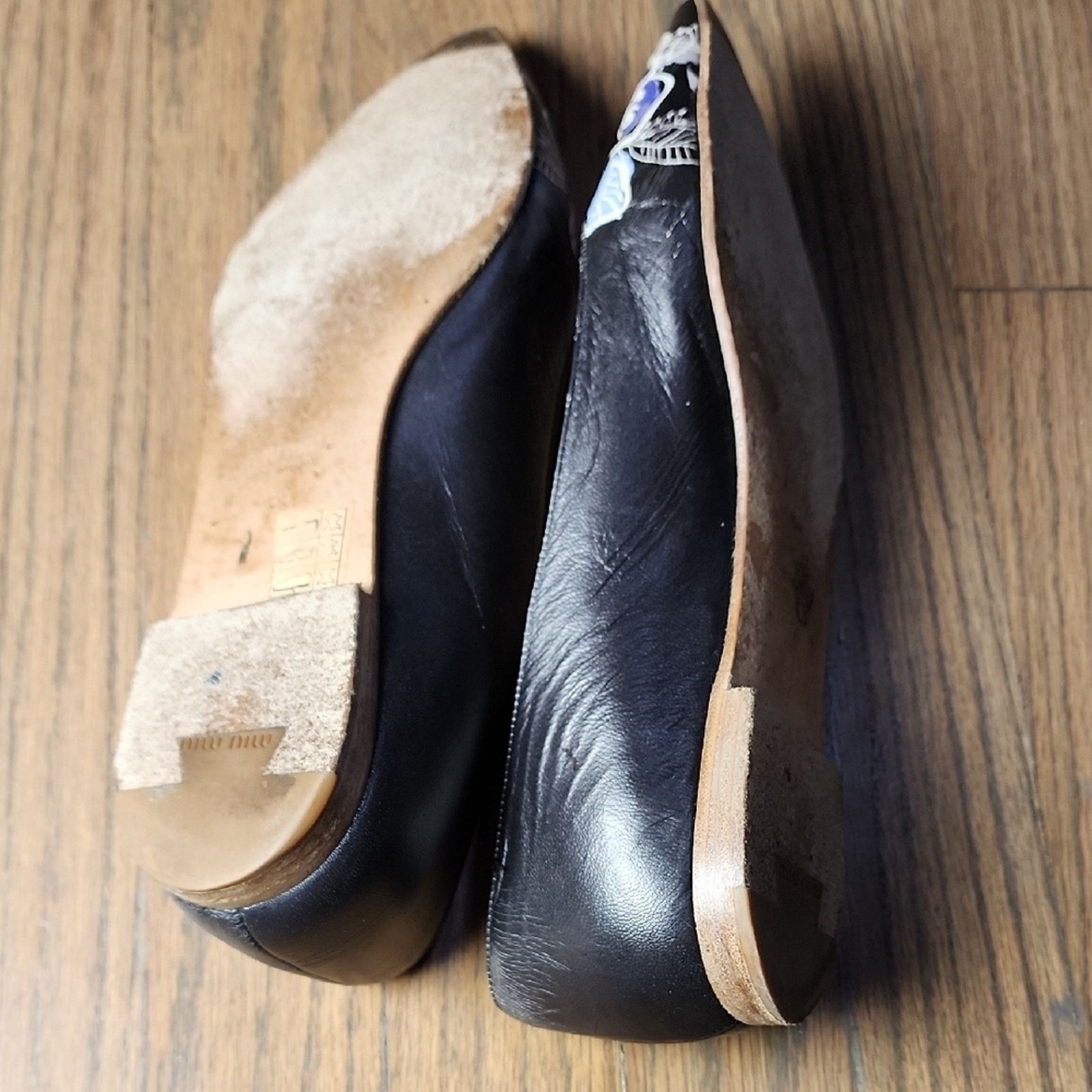 Miu Miu Miu Miu Black and Purple Floral Pointed Flats Size US 8.5 / IT 38.5 - 3 Thumbnail