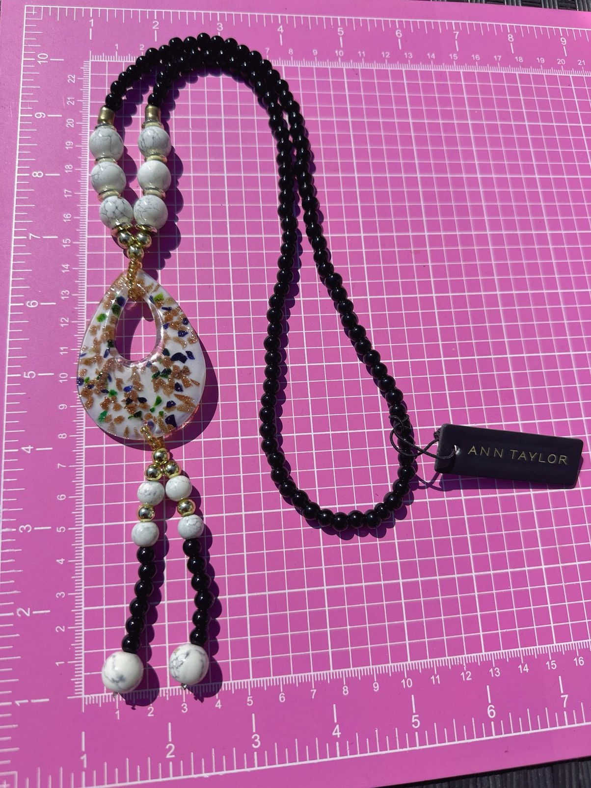 Designer ANN TAYLOR white teardrop pendant sparking long necklace Size ONE SIZE - 1 Thumbnail