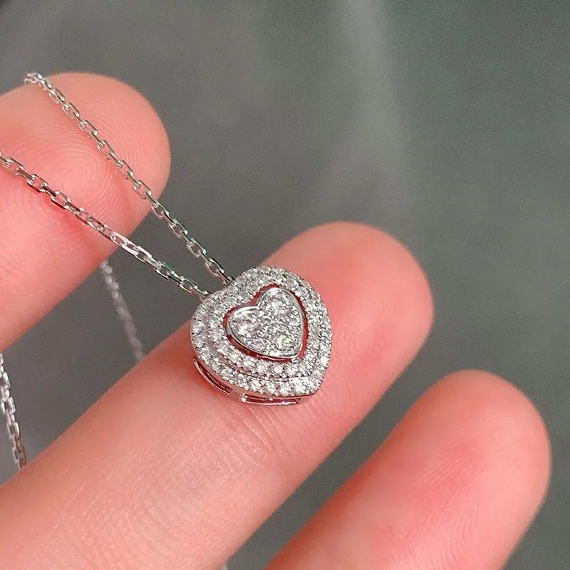 Other Sparkling Heart Pendant Necklace with Double Halo Size ONE SIZE - 2 Thumbnail