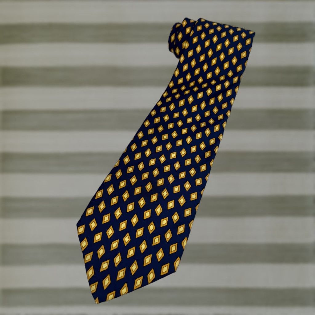 Brooks Brothers Brooks Brothers Makers Men's Luxury Silk Tie Geometric Navy Yellow 57.25" 3.75" Made in USA Colored Geometric Pattern Tie Mens Silk Old Navy? Size ONE SIZE - 1 Thumbnail