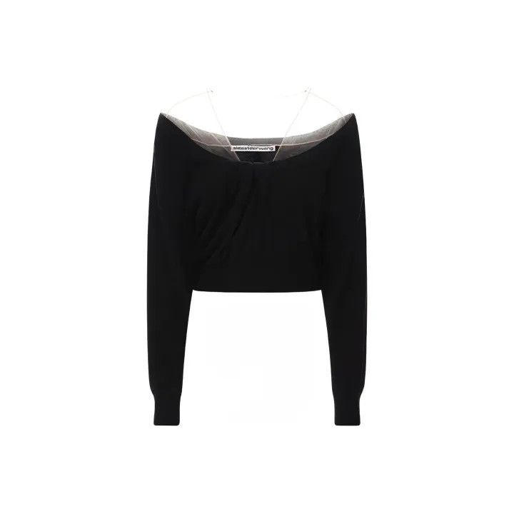 Alexander Wang Alexander Wang Black Sheer Neckline Crop Sweater 0079 Size S / US 4 / IT 40 - 1 Thumbnail