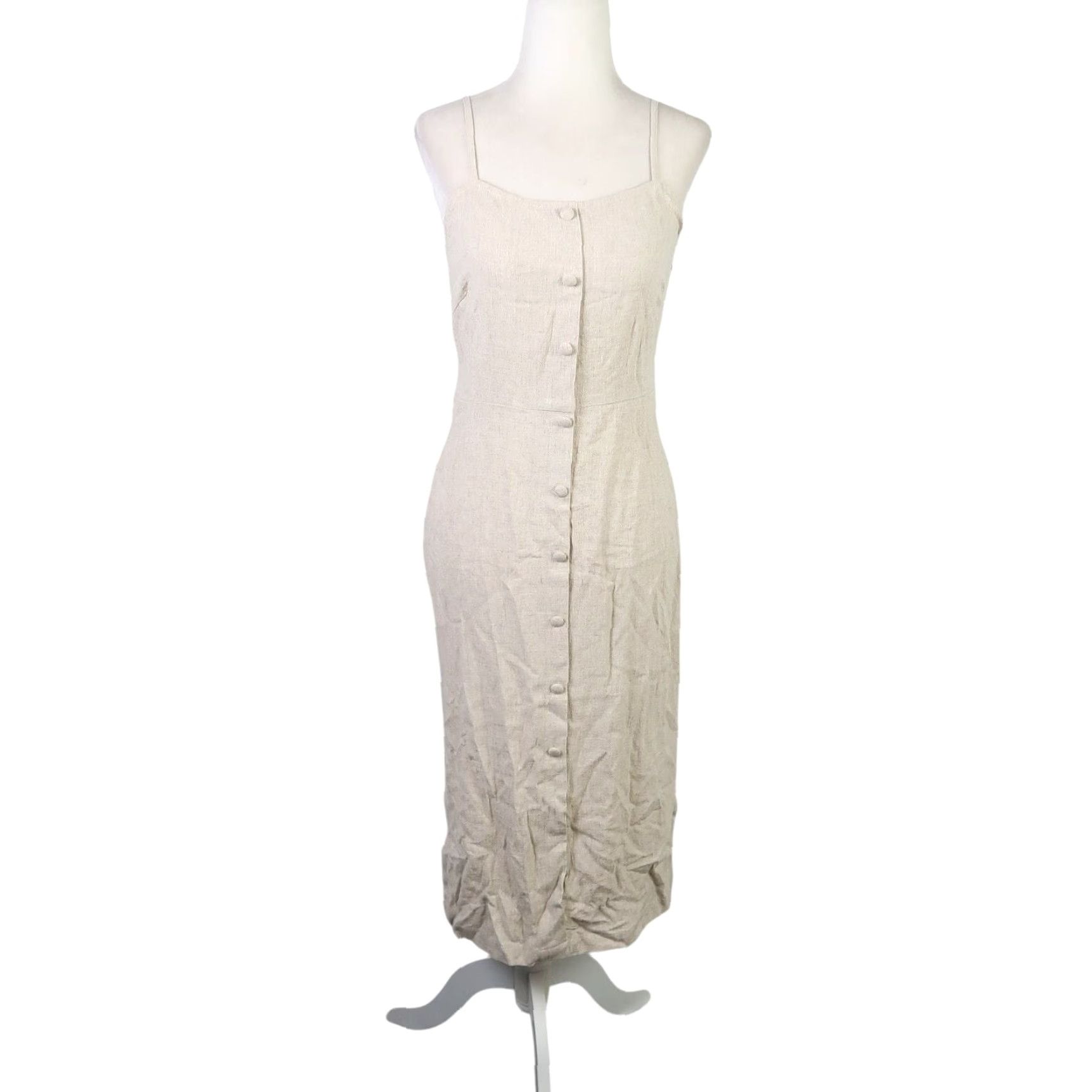 Vintage Eye to Eye khaki tan button front midi dress Small NWT Sundress Sleeveless Rayon Ramie Women Casual 90s? Size S / US 4 / IT 40 - 2 Thumbnail