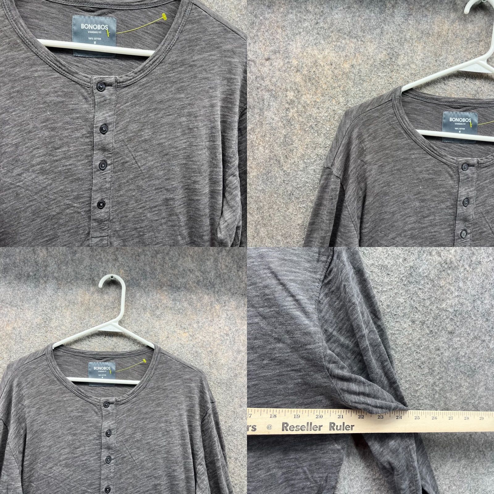 Bonobos Bonobos Shirt Men Medium Heather Gray Henley Fleece Cotton Logo Pullover Shirt Sweatshirt Size US M / EU 48-50 / 2 - 8 Thumbnail