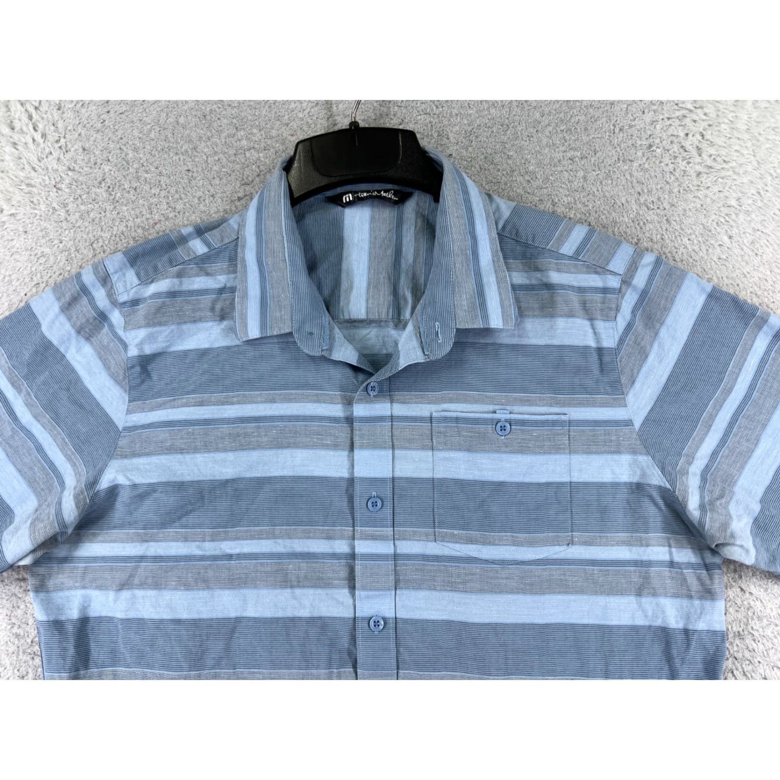TravisMathew Travis Mathew Shirt Adult Large Blue Stripe Button Up Pocket Golf Outdoorsmen Size US L / EU 52-54 / 3 - 4 Thumbnail