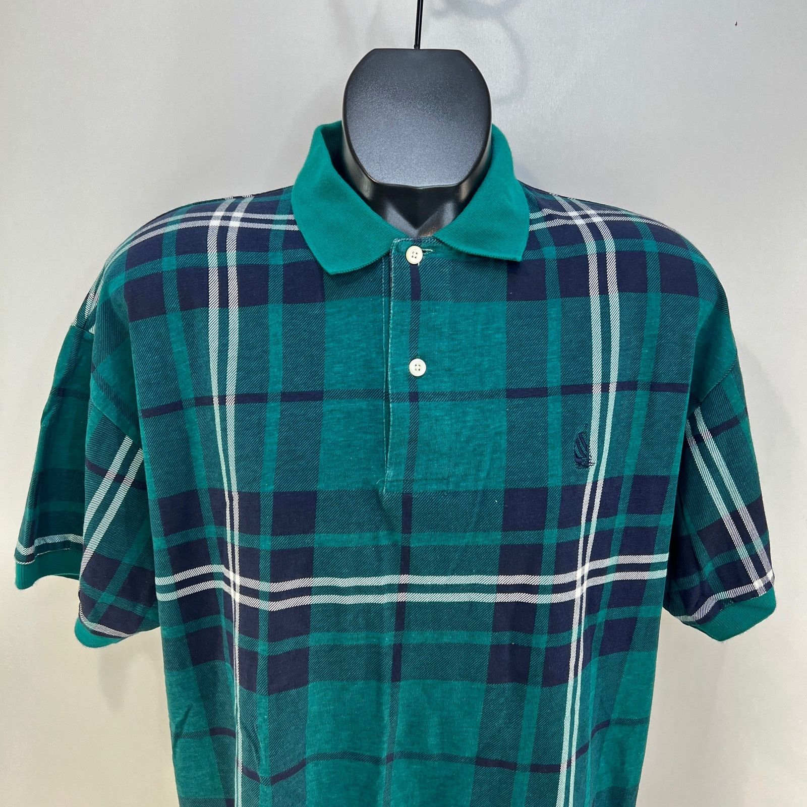 Nautica Vintage 80s Nautica Plaid Polo Shirt Green Blue Size US XL / EU 56 / 4 - 2 Thumbnail