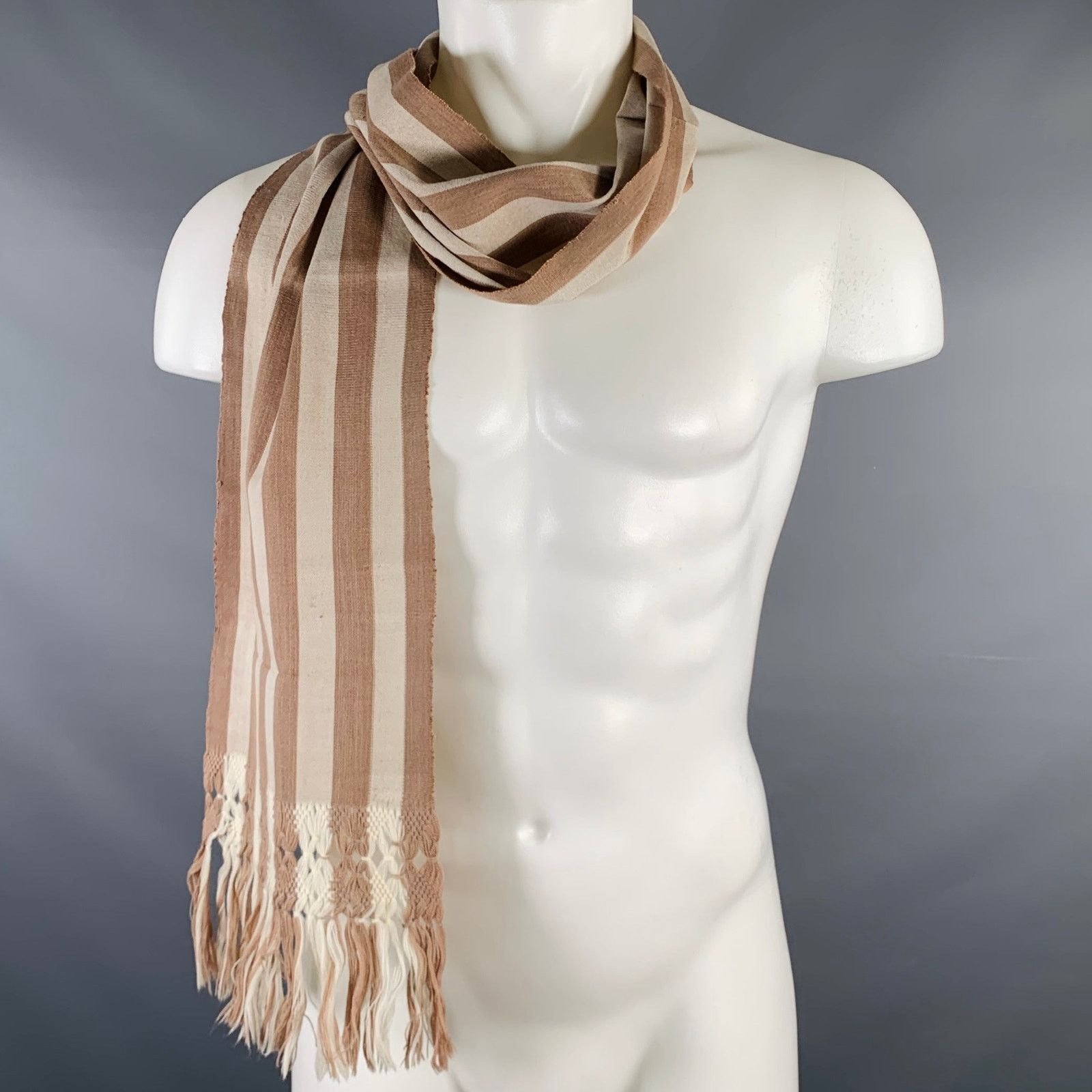 Other BALTHAZAR Brown Cream Stripe Crochet Fringe Scarf Size ONE SIZE - 5 Thumbnail