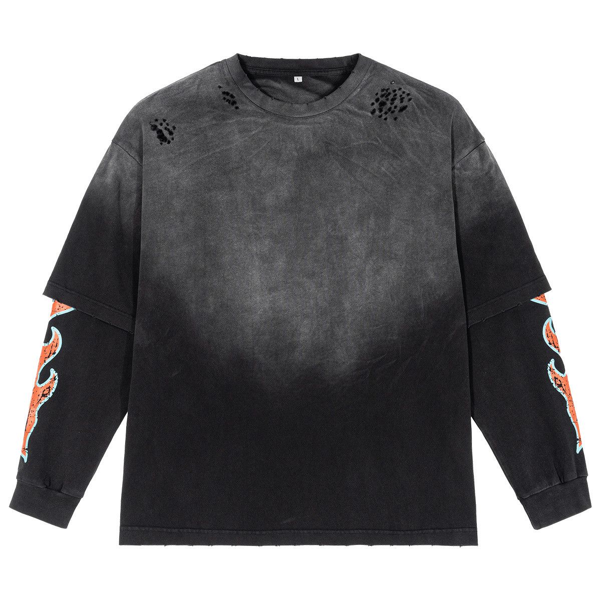 Vintage Fire Flame Print Graphic Bleached Long Sleeve T Shirt Size US M / EU 48-50 / 2 - 2 Thumbnail