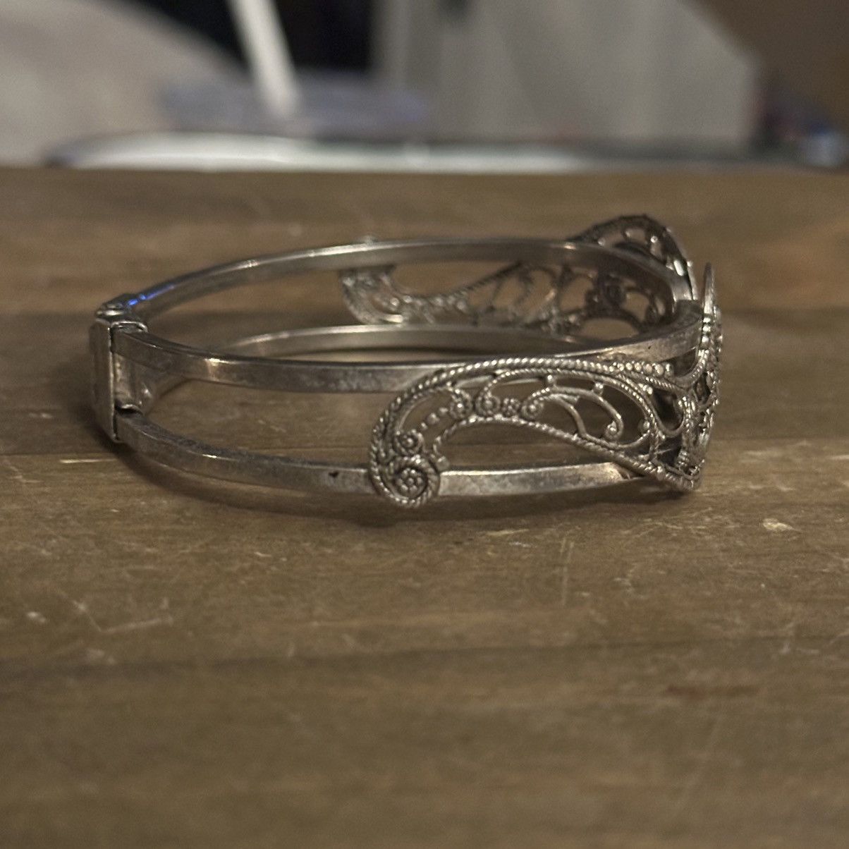 Vintage Vintage silver tone filigree clamper bracelet Size ONE SIZE - 4 Thumbnail