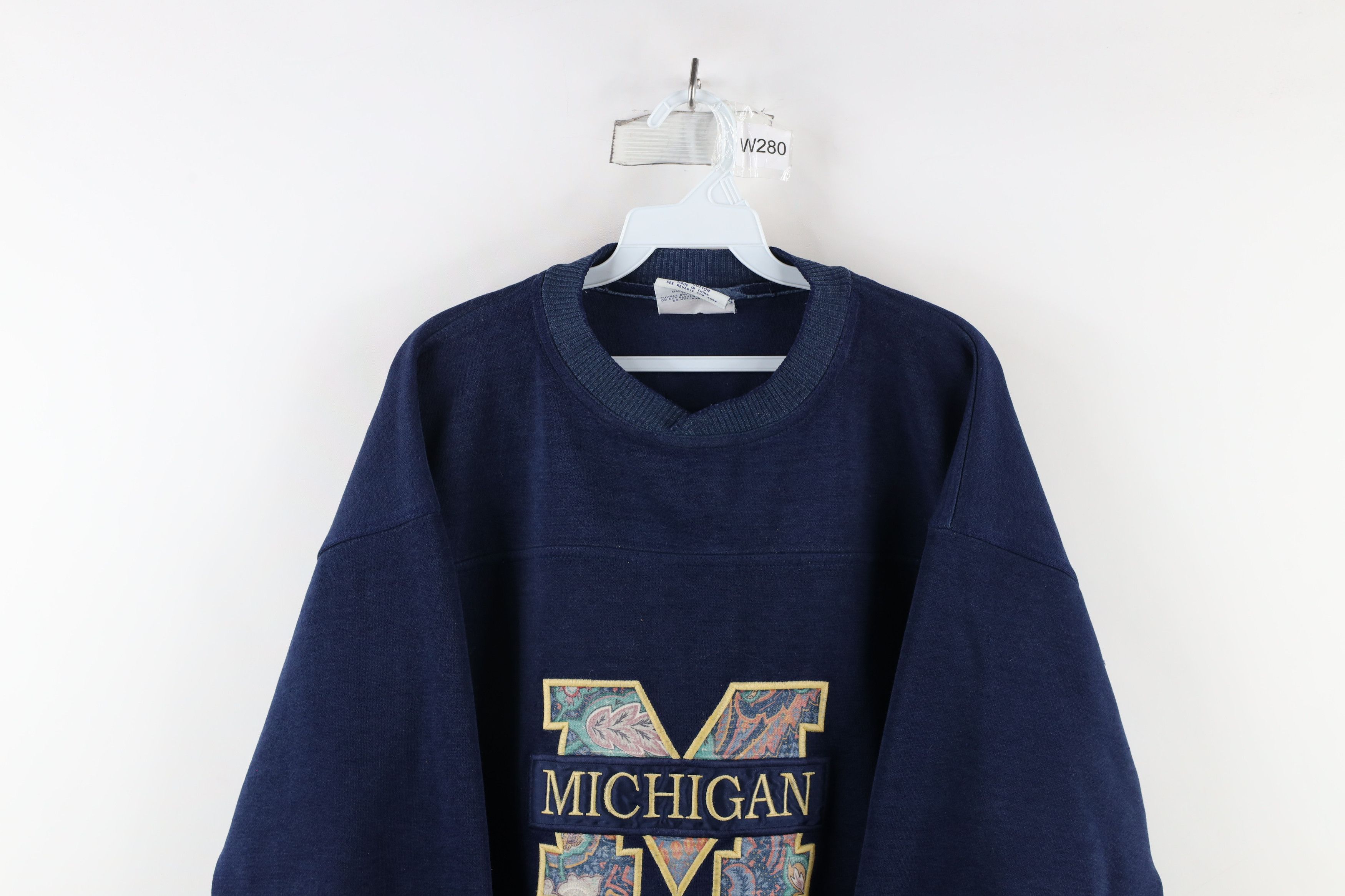 Vintage Vintage 90s Block M University of Michigan Sweatshirt Size L / US 10 / IT 46 - 2 Thumbnail