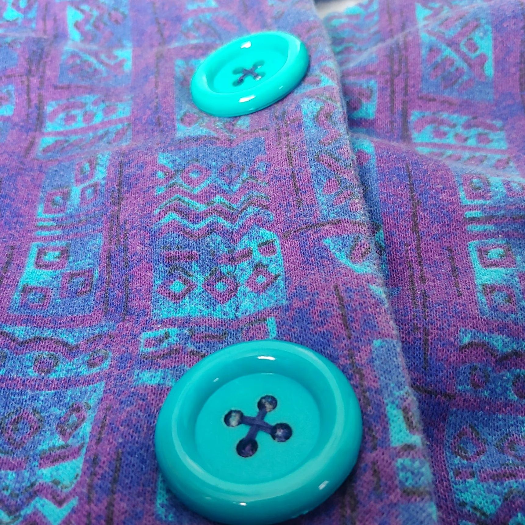 Etro VINTAGE 80s Women's Cardigan Sweatshirt Button-Up Geometric Knit Purple Blue L Retro Chic Mens Womens Boys Girls? (Wait) Size L / US 10 / IT 46 - 5 Thumbnail