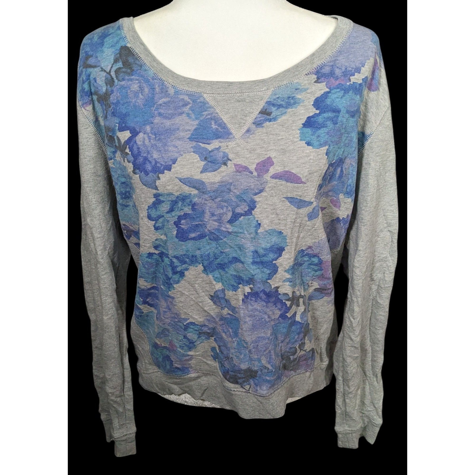 Aeropostale Aeropostale Y2K Grey And Blue Floral Sweatshirt Size L / US 10 / IT 46 - 1 Thumbnail