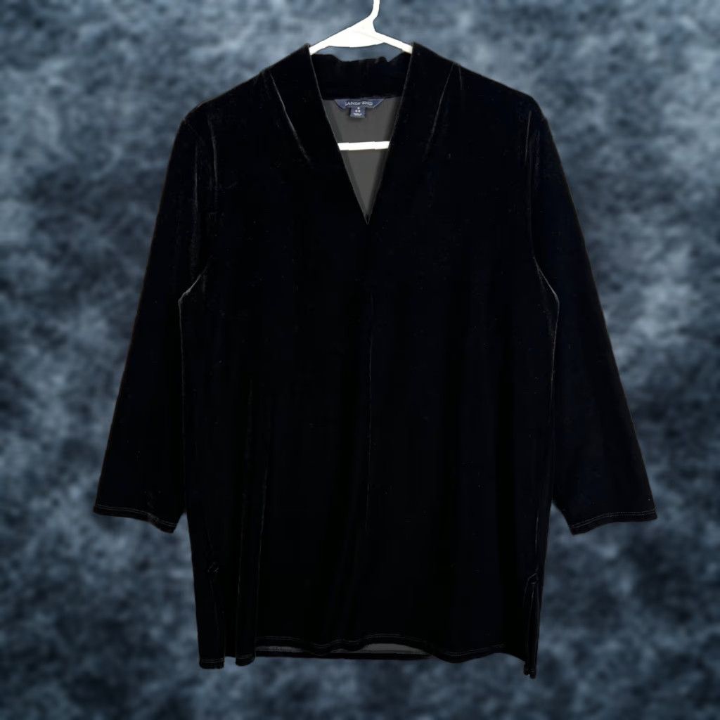 Lands' End Lands End Womens Velvet Top Black 3/4 Sleeve V-Neck Pullover Blouse Size S Indoor Casual Womens Velvet Top LVEND? Size S / US 4 / IT 40 - 1 Thumbnail