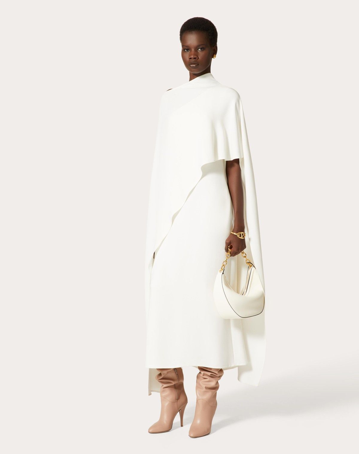 Valentino o1s1wg110525 Cady Couture Midi Dress in White Size L / US 10 / IT 46 - 3 Thumbnail
