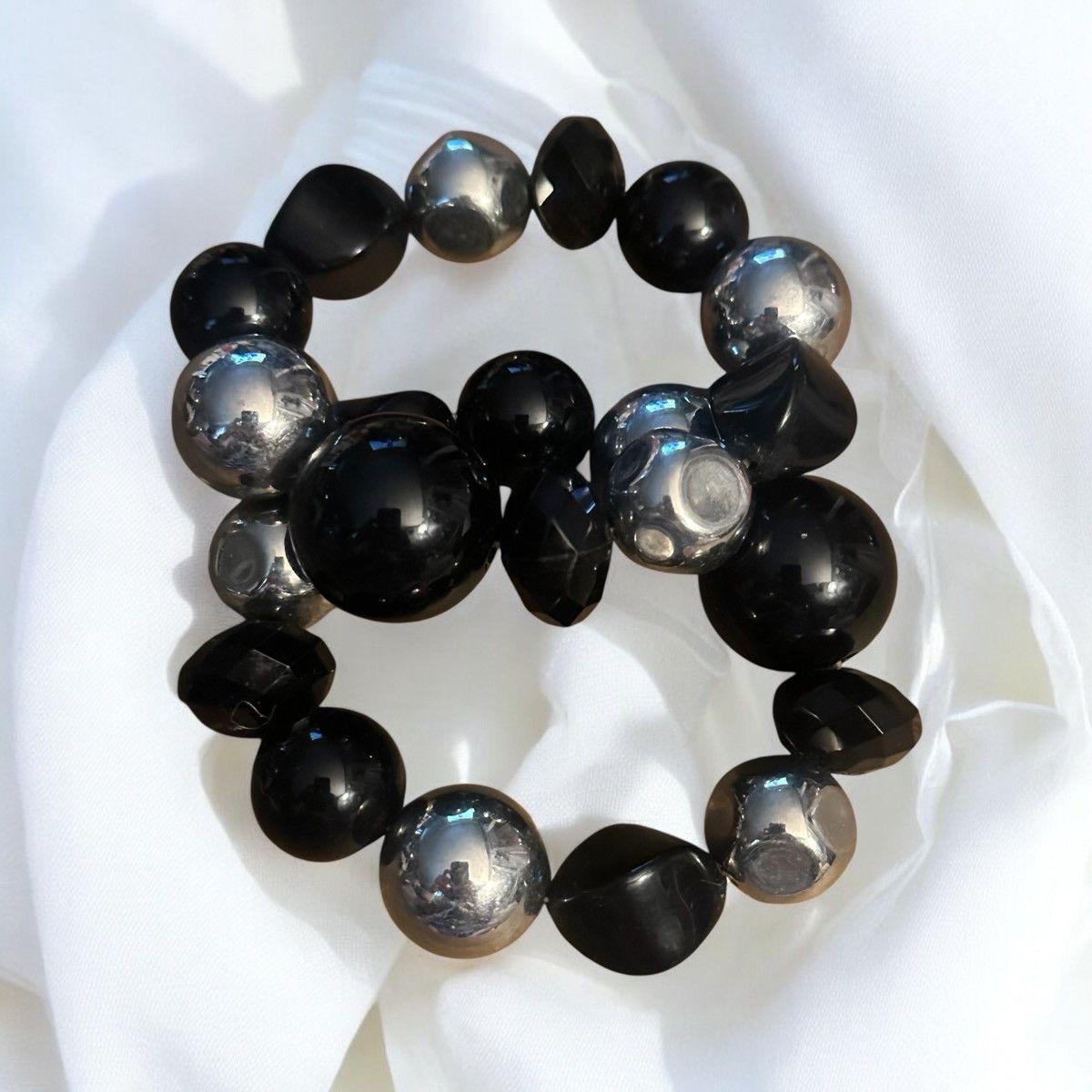 Other Chunky black and silver bead stretch bracelets Size ONE SIZE - 1 Thumbnail