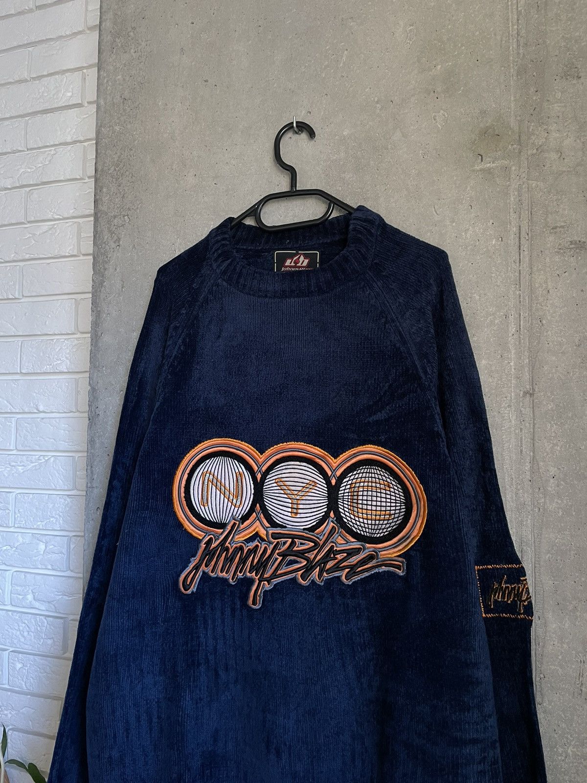 Japanese Brand Crazy Vintage 90s Y2K Johnny Blaze NYC Velour Sweater Size US XL / EU 56 / 4 - 3 Thumbnail