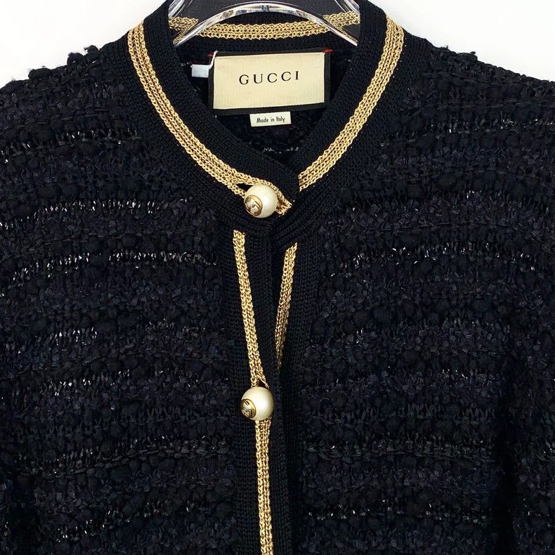 Gucci Gucci Black striped pearl buckle long-sleeved knitted cardi Size US XS / EU 42 / 0 - 4 Thumbnail
