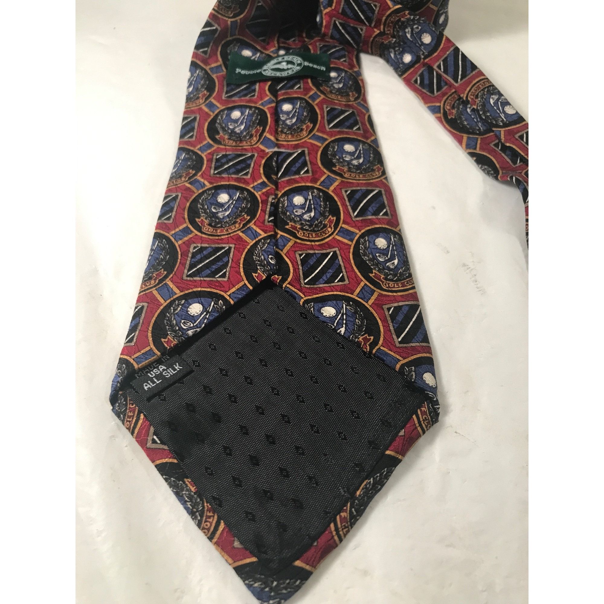 Vintage Pebble Beach Neckwear Burgundy & Blue Silk Novelty Necktie Size ONE SIZE - 2 Thumbnail