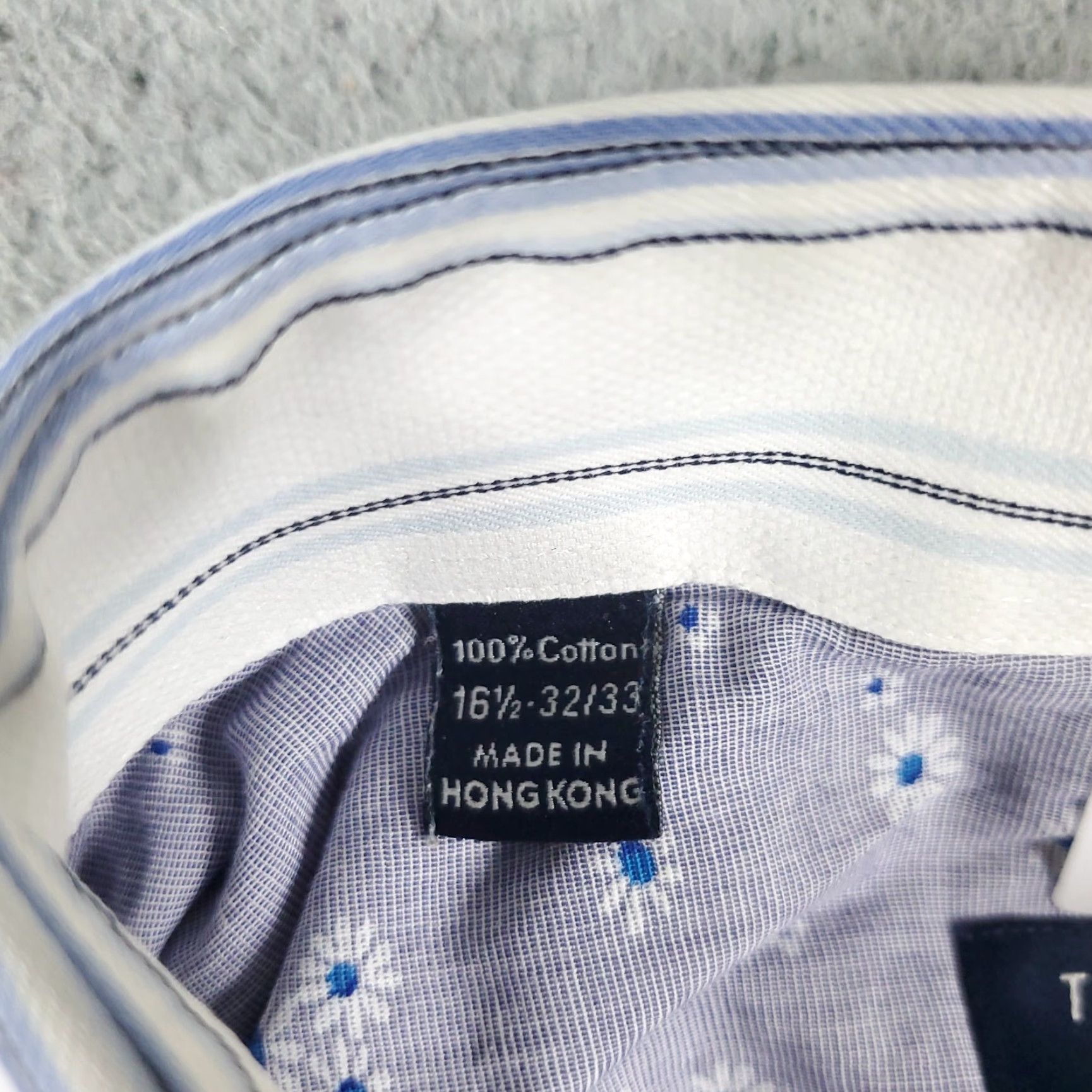 Ted Baker TED BAKER Dress Shirt Mens 16.5 White Blue Striped Button Up Long Sleeve Regular Cotton 100% Classic Modern Preppy Boy Wedding Mens Size 42R - 6 Thumbnail