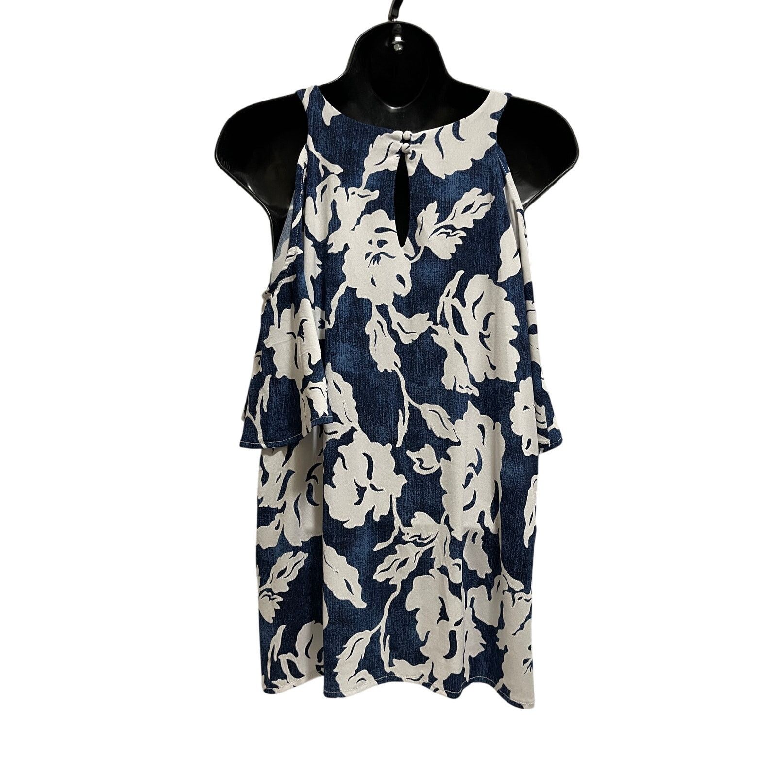 Other Inc Blue White Floral - Cold Shoulder Blouse - Large Size L / US 10 / IT 46 - 5 Thumbnail