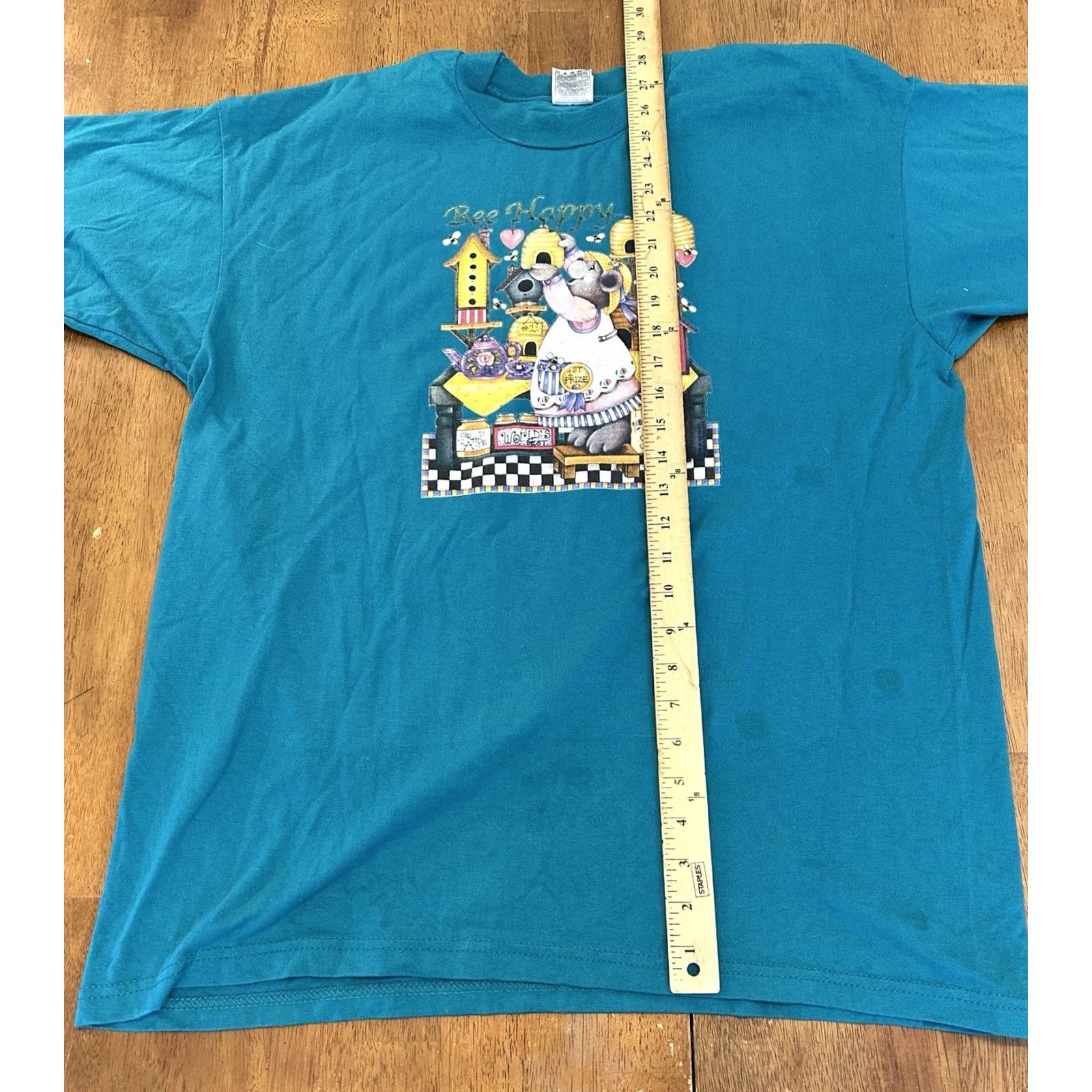 Fruit Of The Loom VINTAGE Fruit of the Loom T-Shirt XL Blue 90s Honey Bear Happy Bee Size US XL / EU 56 / 4 - 7 Thumbnail