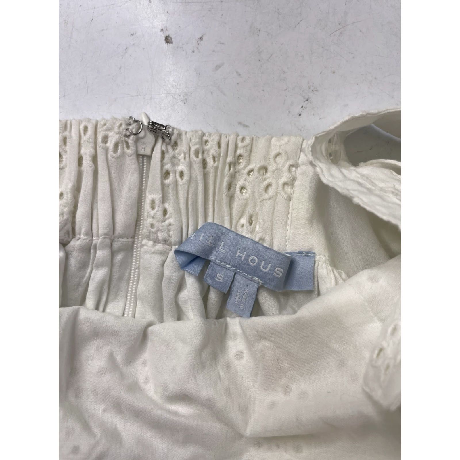 Vintage Hill House Mini Dress White Sleeveless Eyelet Linen Blend One Shoulder Short S Size S / US 4 / IT 40 - 7 Thumbnail