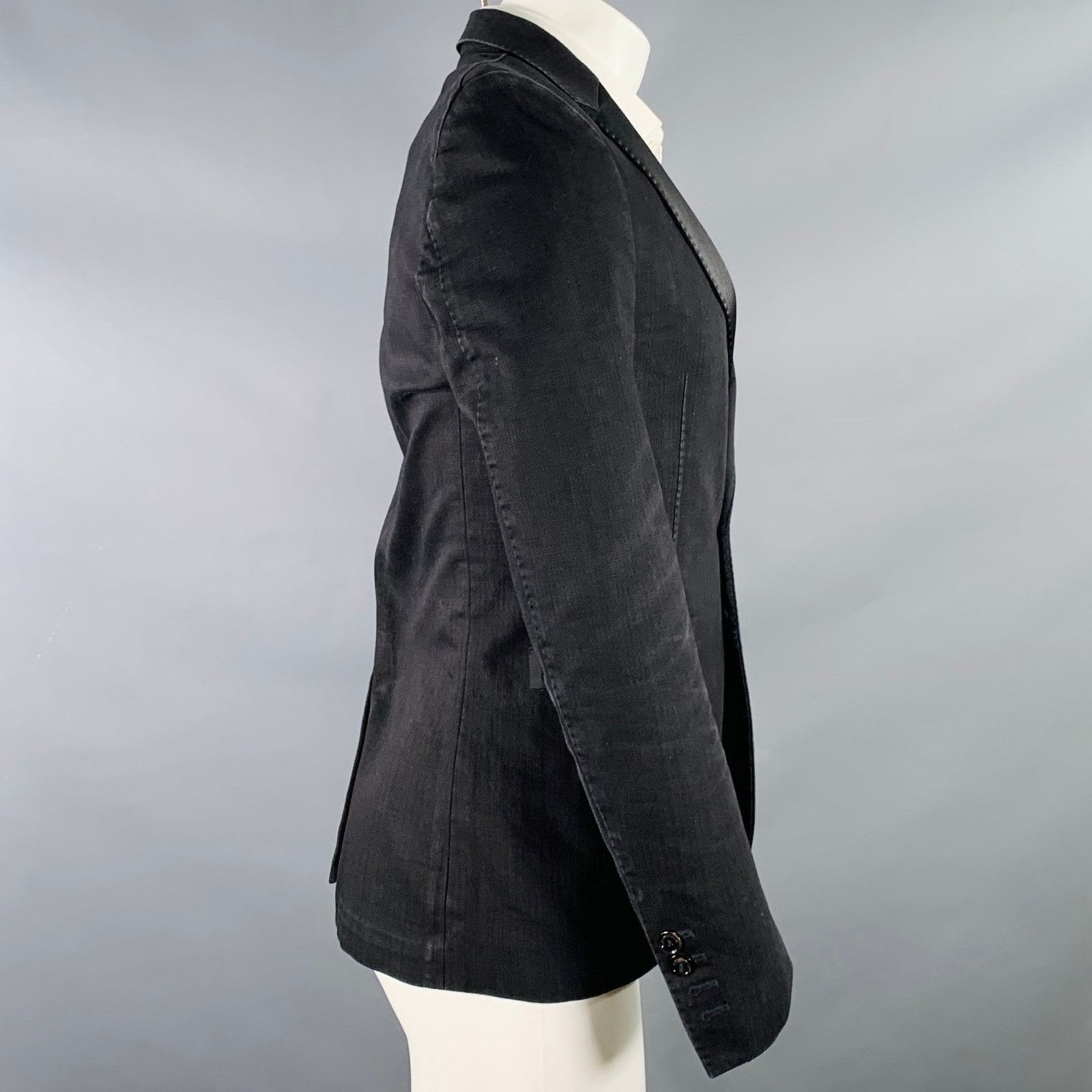 Costume National CoSTUME NATIONAL Black Cotton Blend Peak Lapel Sport Coat Size 36R - 3 Thumbnail