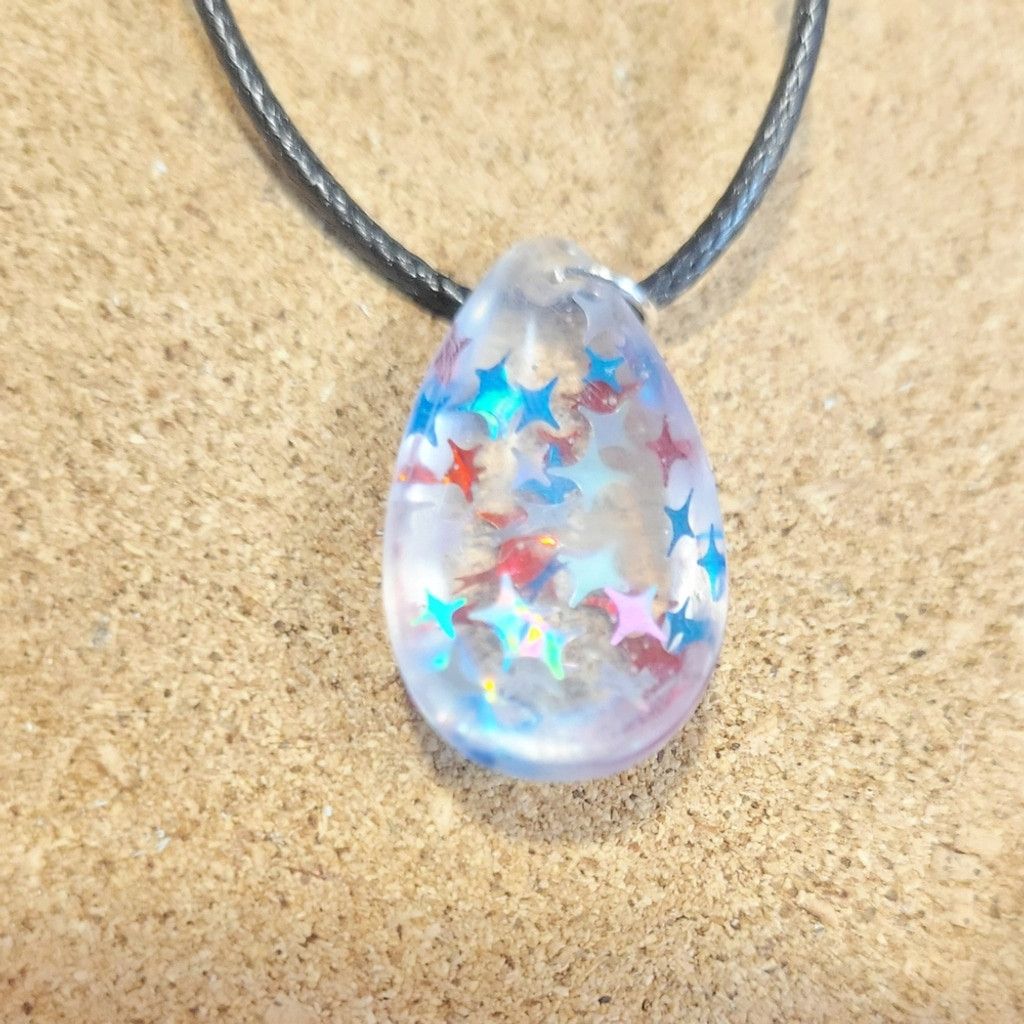 Handmade Starry Resin Teardrop Pendant Corded Necklace Size ONE SIZE - 5 Thumbnail