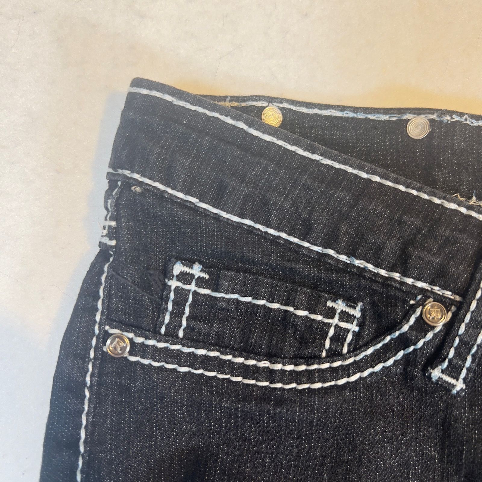 Other Red Rivet Jeans Woman's Medium Black/ White Stitch 29W x 30L Size 29" - 12 Thumbnail