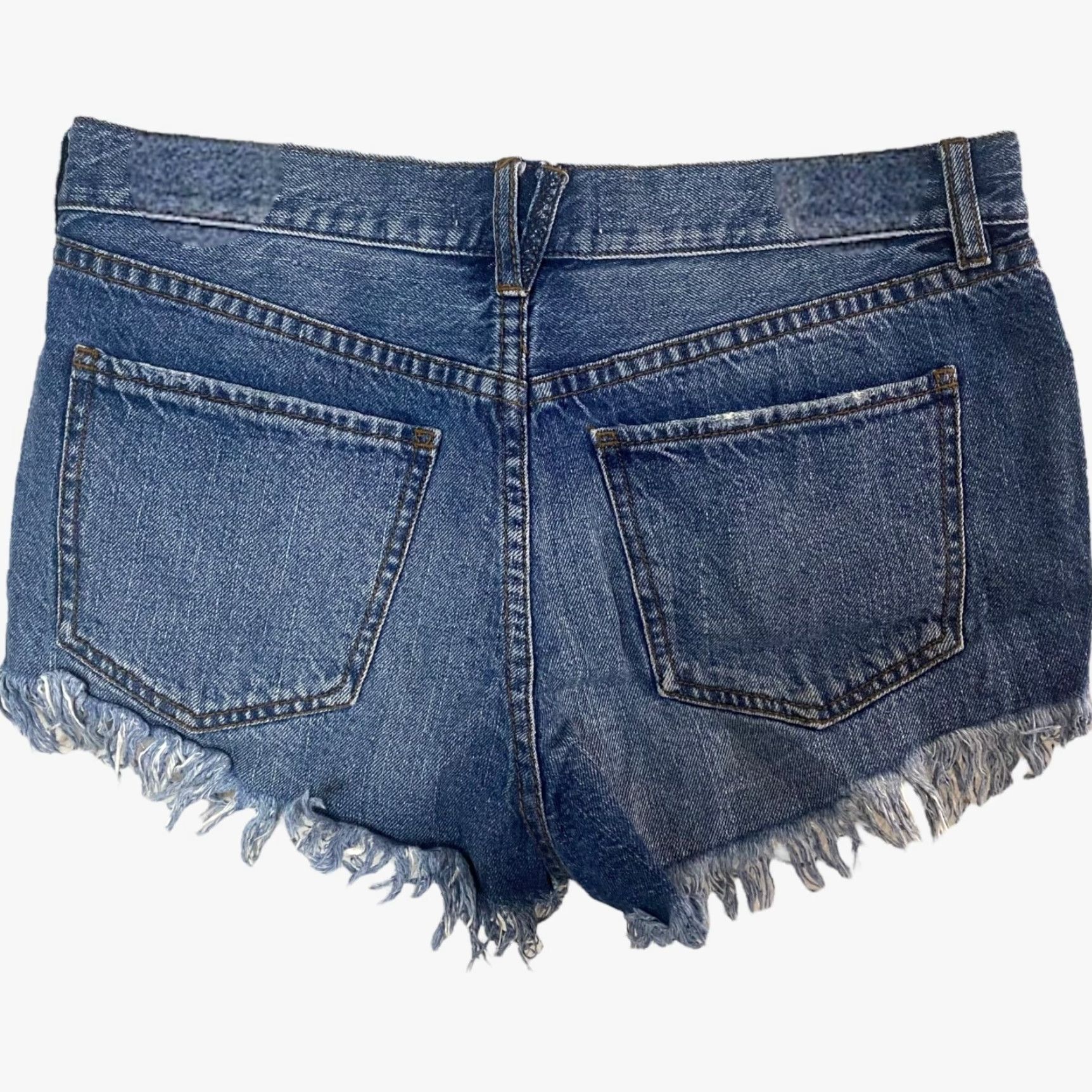 Free People VINTAGE Free People We The Free Jean Shorts Womens 27 Blue Denim Raw Hem Cut Off Size 27" / US 4 / IT 40 - 3 Thumbnail