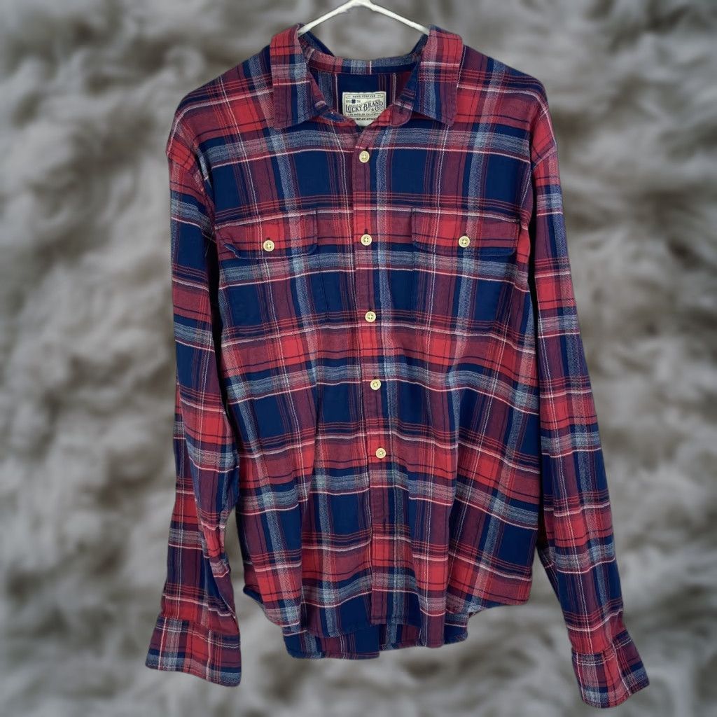 Lucky Brand VINTAGE Lucky Brand Mens Flannel Button Up Shirt XL Saturday Plaid Casual Stretch 44 in Chest Size US XL / EU 56 / 4 - 1 Thumbnail