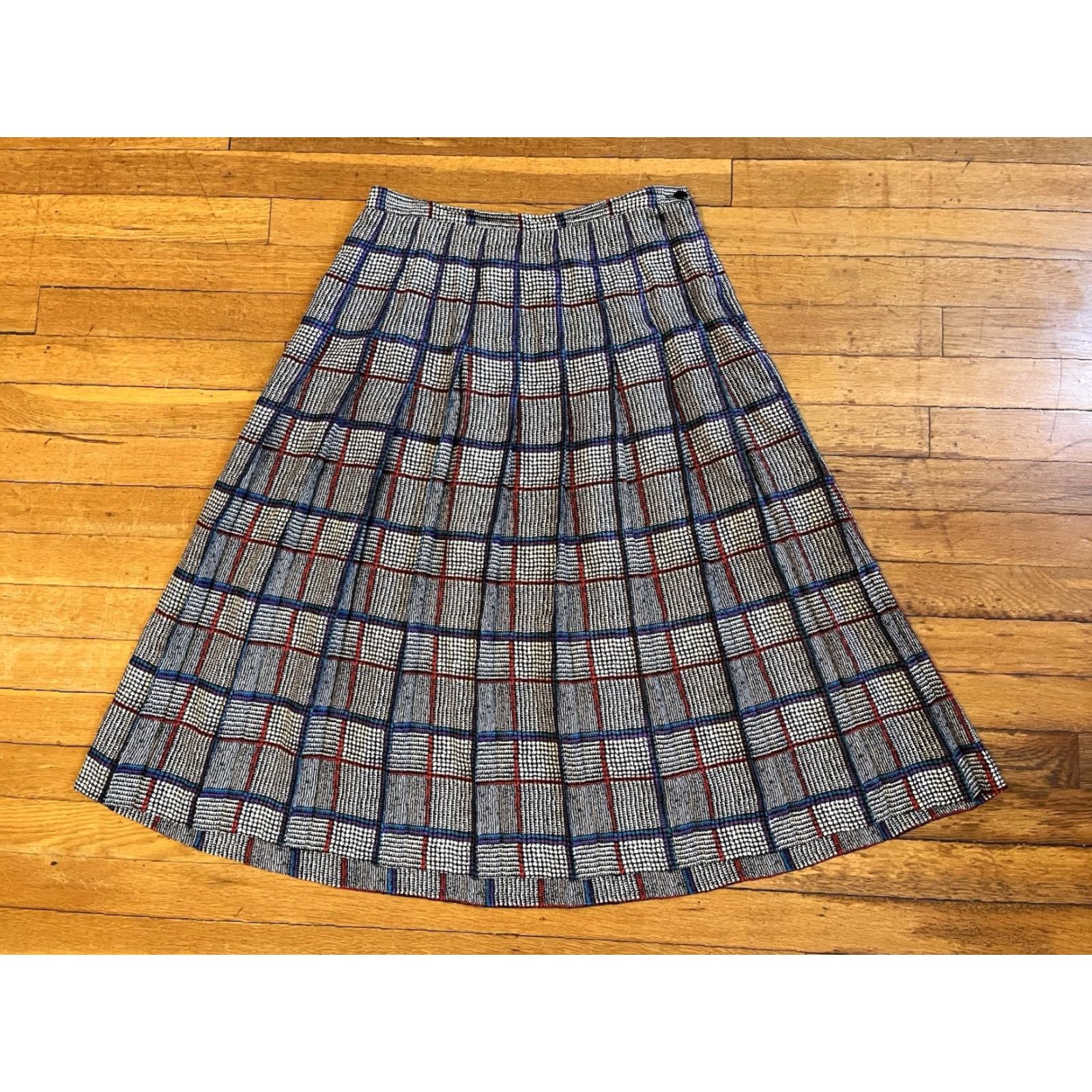 Vintage VINTAGE Starington Silk Blouse Skirt Scarf Set Women’s 12 Plaid Grey Blue 80s Size 4XL / US 24-26 - 2 Thumbnail