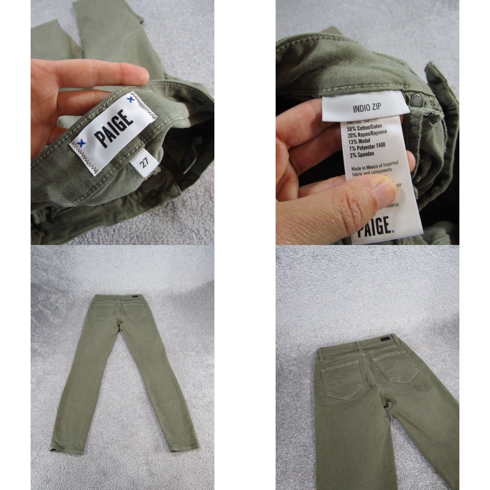 Paige Paige Womens 27 Indio Zip Pale Green Denim Skinny Jeans Size 27" / US 4 / IT 40 - 8 Thumbnail