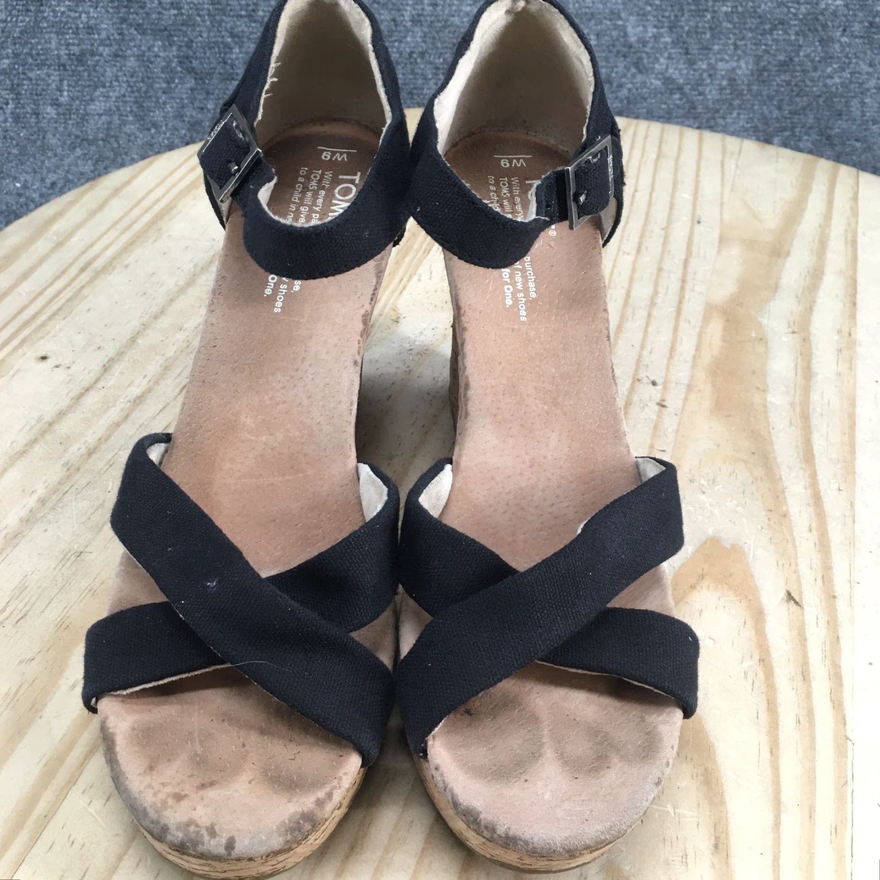 Toms TOMS Sandals Womens 9 Clarissa Ankle Strappy Black Wedge Cork Buckle Casual Size US 9 / IT 39 - 5 Thumbnail