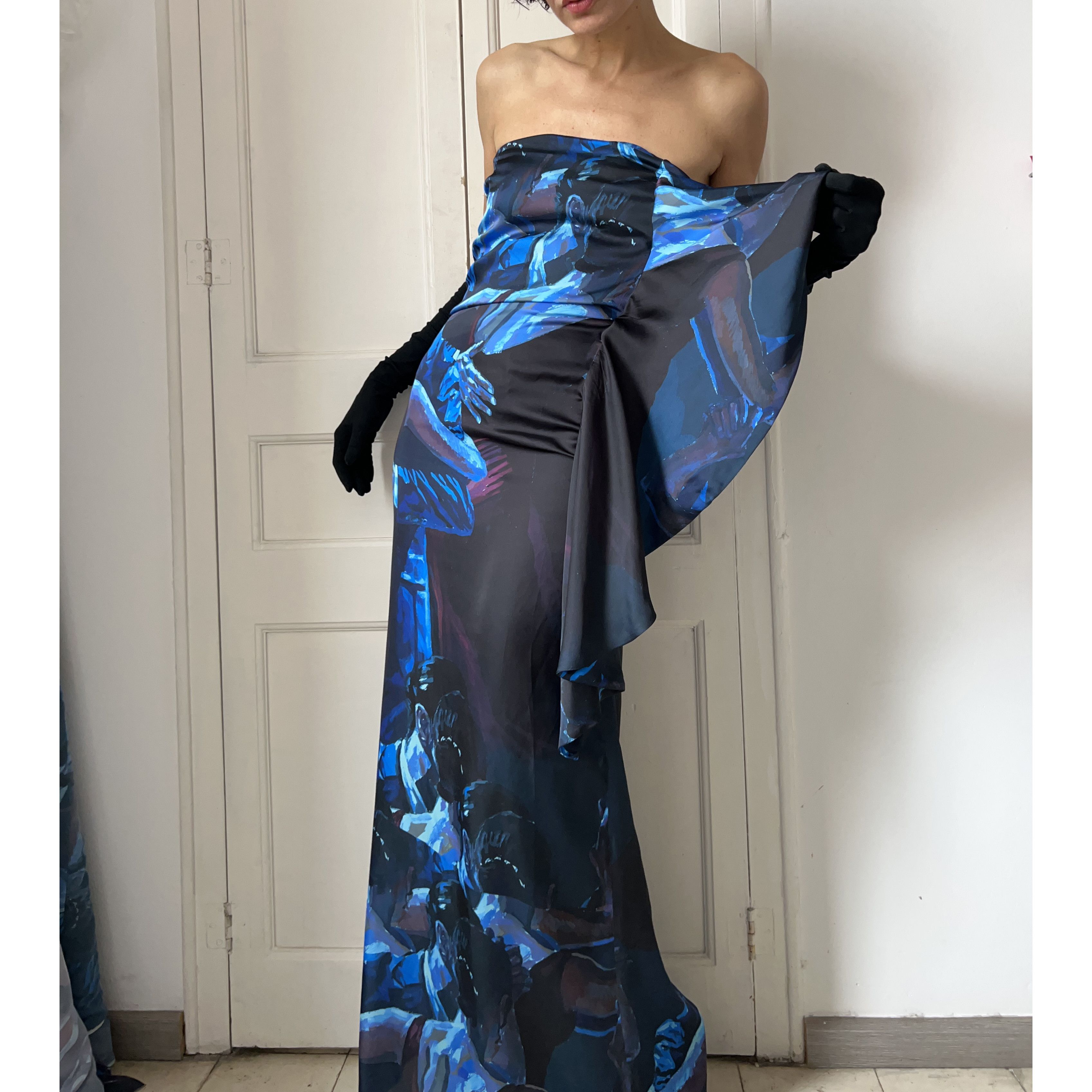 Designer Handmade couple dancing print strapless maxi gown Size M / US 6-8 / IT 42-44 - 4 Thumbnail