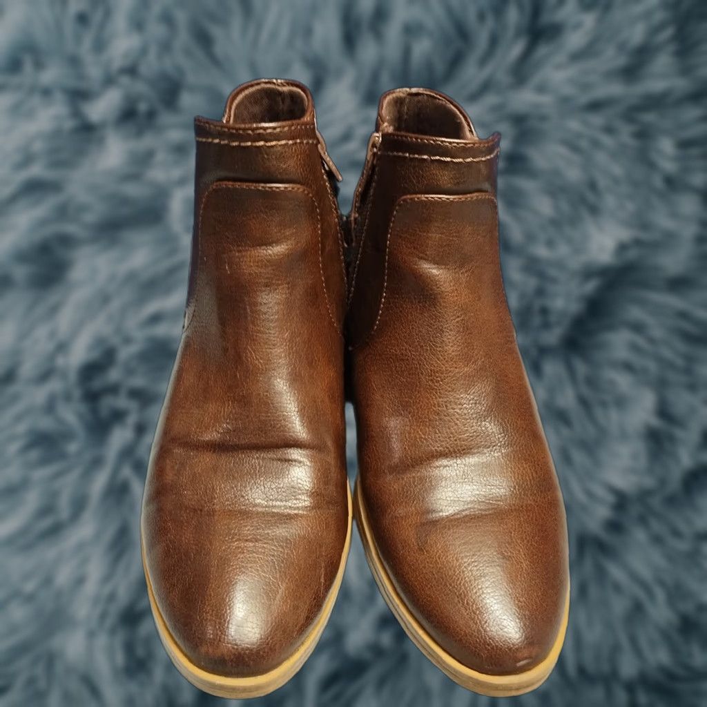 Vintage Baretraps Medley Ankle Bootie Womens Size 8M Brown Manmade Block Heel Side Zip - G41 Size US 8 / IT 38 - 1 Thumbnail
