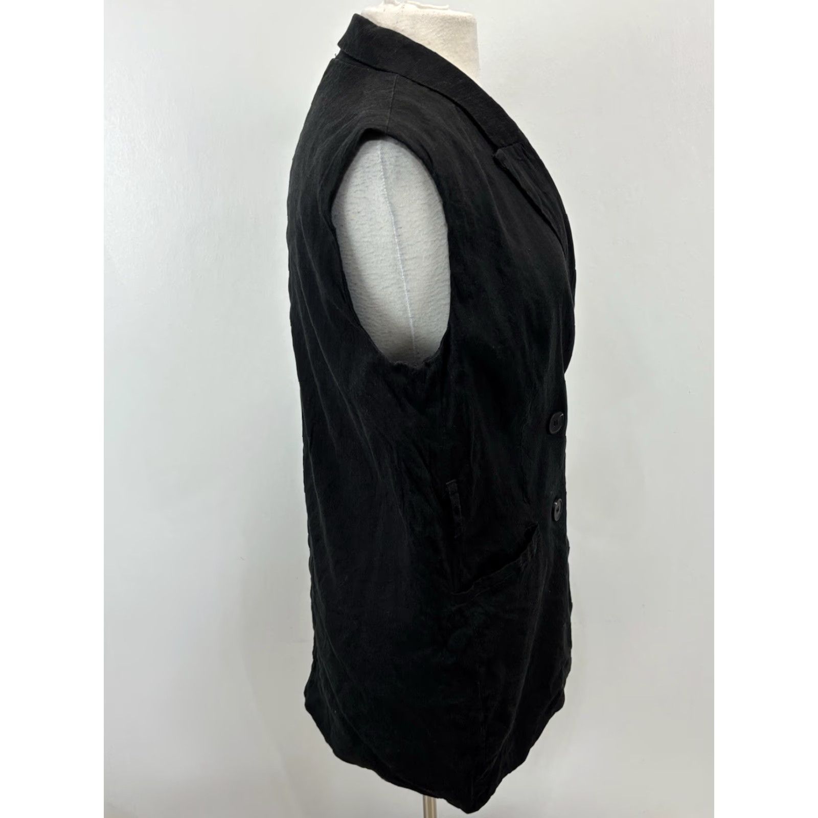 Jason Wu JASON WU Linen Blend Vest Women M Black Sleeveless Mid-Length Button Double Breasted Belt Loops, No Belt, Vintage? No Size M / US 6-8 / IT 42-44 - 4 Thumbnail