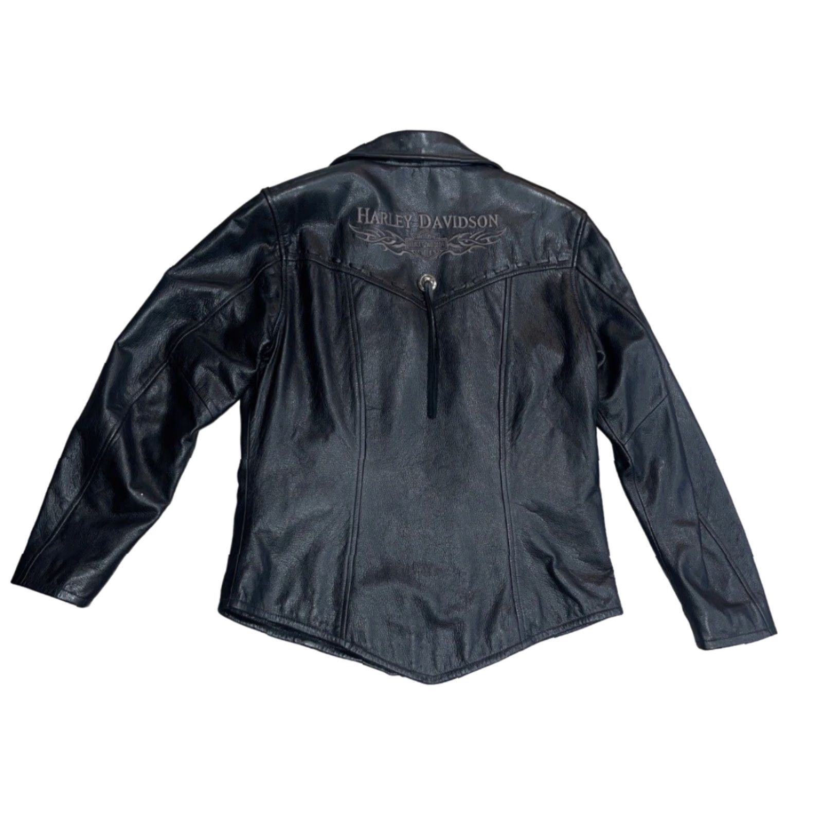 Harley Davidson Harley-Davidson Women Jacket Motorcycle Leather Black M Teal Lining Fringe Snaps Logo Duck Tail Hem Casual Travel Size M / US 6-8 / IT 42-44 - 2 Thumbnail
