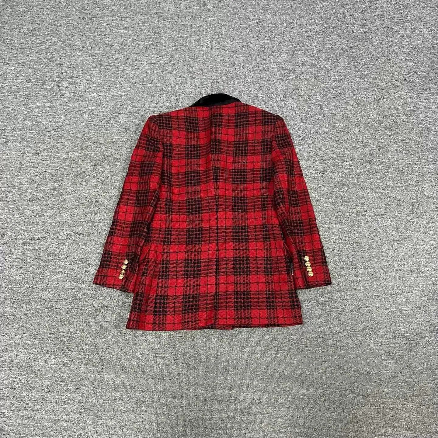 Saint Laurent Paris Saint Laurent Red Plaid Velvet Collar Blazer. Size XS / US 0-2 / IT 36-38 - 4 Thumbnail