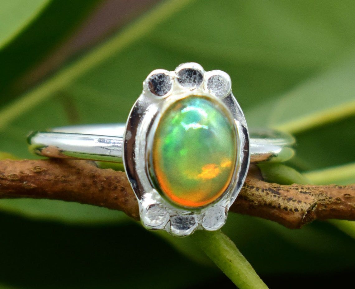 Handmade Natural Ethiopian Opal Ring: 925 Silver October Birthstone Size ONE SIZE - 1 Thumbnail