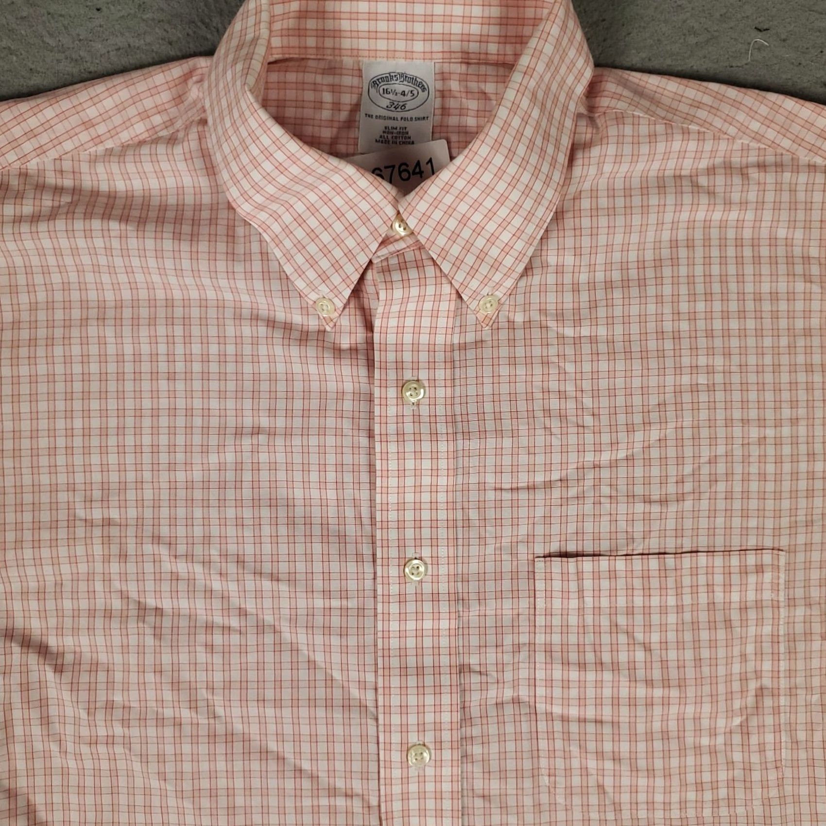 Brooks Brothers Brooks Brothers Shirt Mens 16.5 Orange Plaid Dress Button Up Long Sleeve Slim Cuff Barrel Non-Iron Pockets Regular Size 46R - 2 Thumbnail