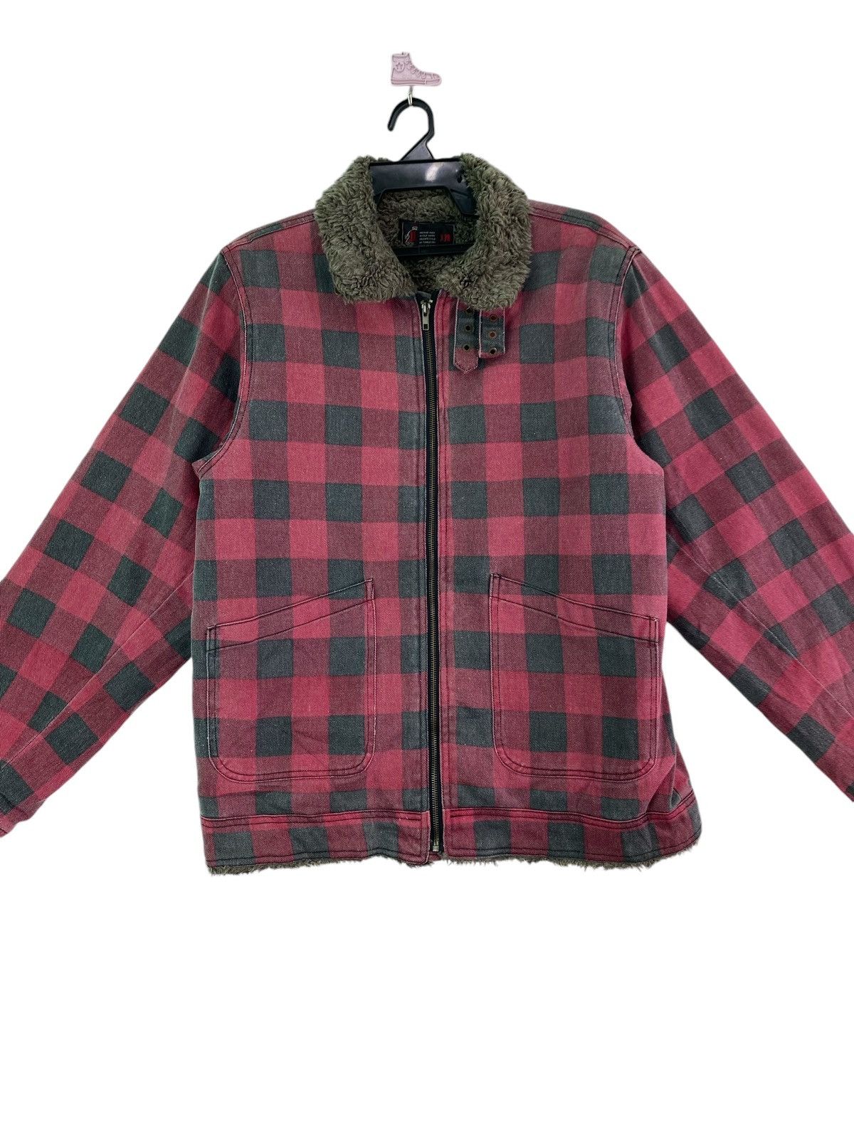 Vintage Vtg 90s Melton checkered design shearling lined work jacket Size US L / EU 52-54 / 3 - 2 Thumbnail